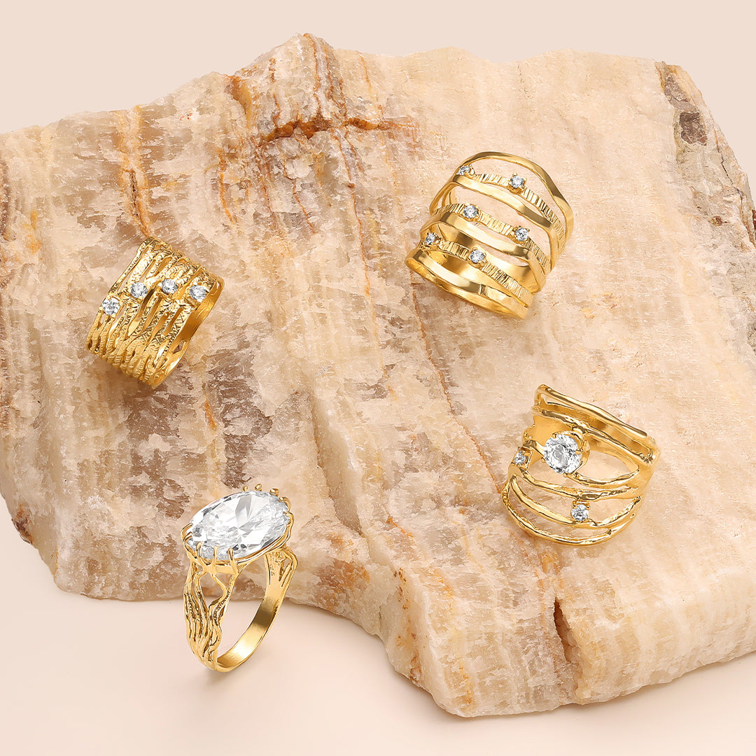 14K Gold über Sterling Silber Mehrreihiger CZ Ring