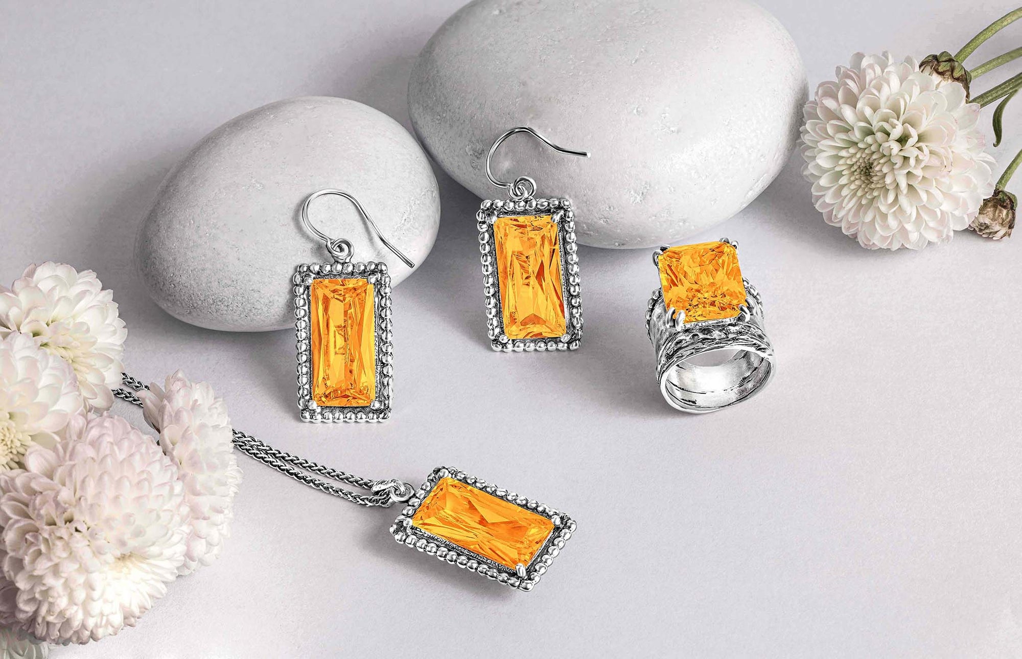 Bold Sterling Silver Octagon Citrine CZ Ring