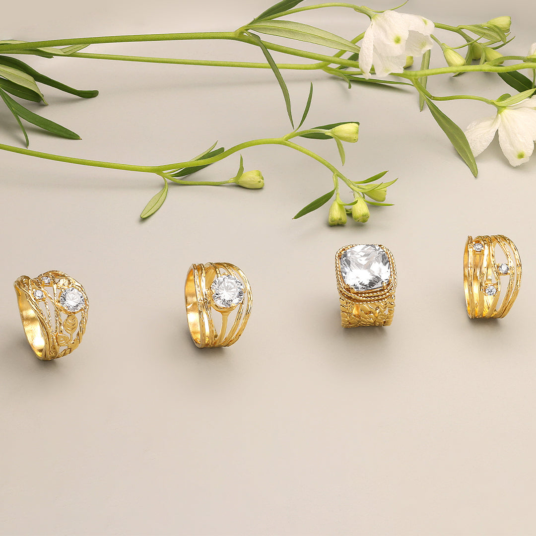 Anello in oro 14K su argento sterling con zirconi cubici galleggianti