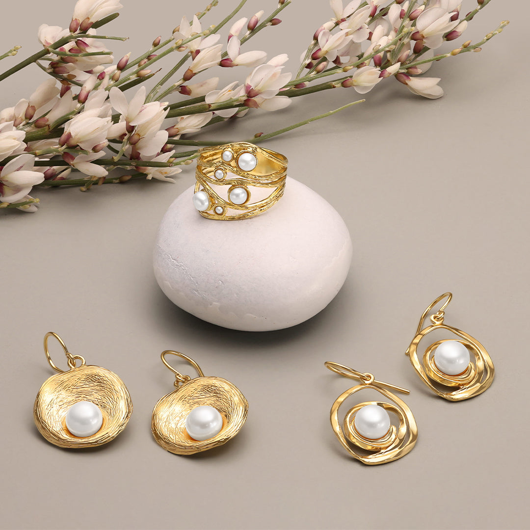 Orecchini in oro 14K e argento sterling con filo di perle