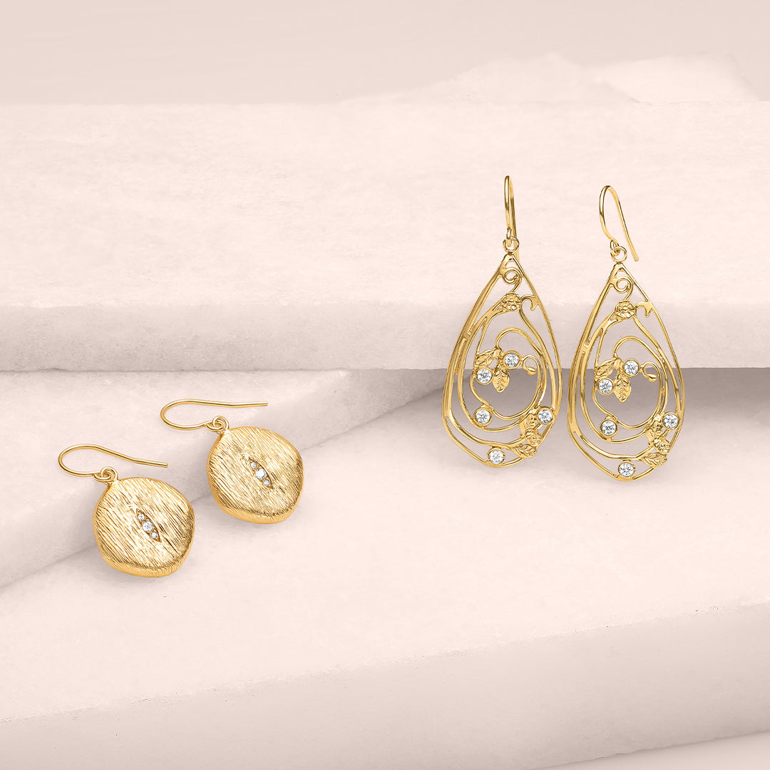 Orecchini pendenti con moneta in zirconia cubica in argento sterling e oro 14K
