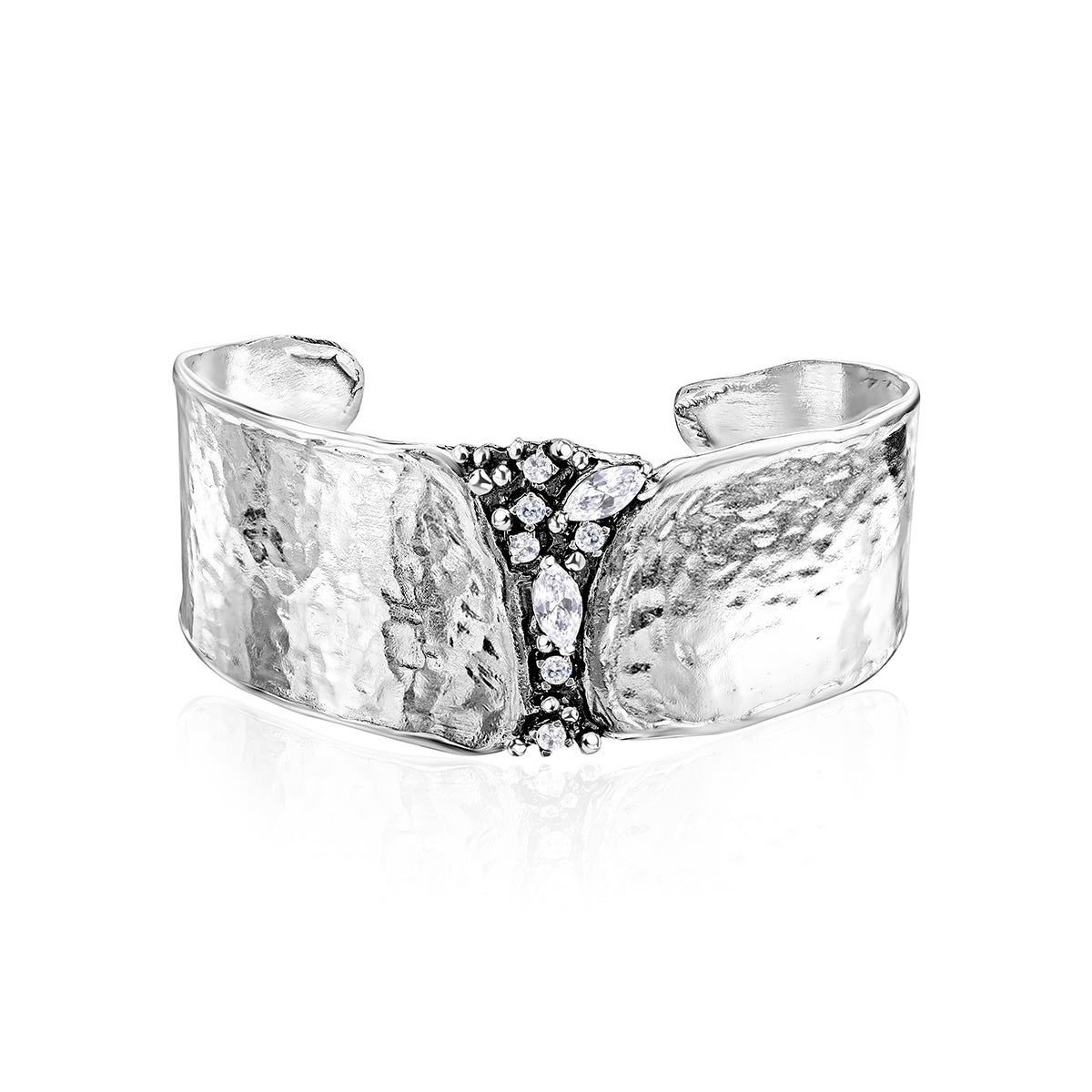 Sterling Silver CZ Shield Cuff Bracelet