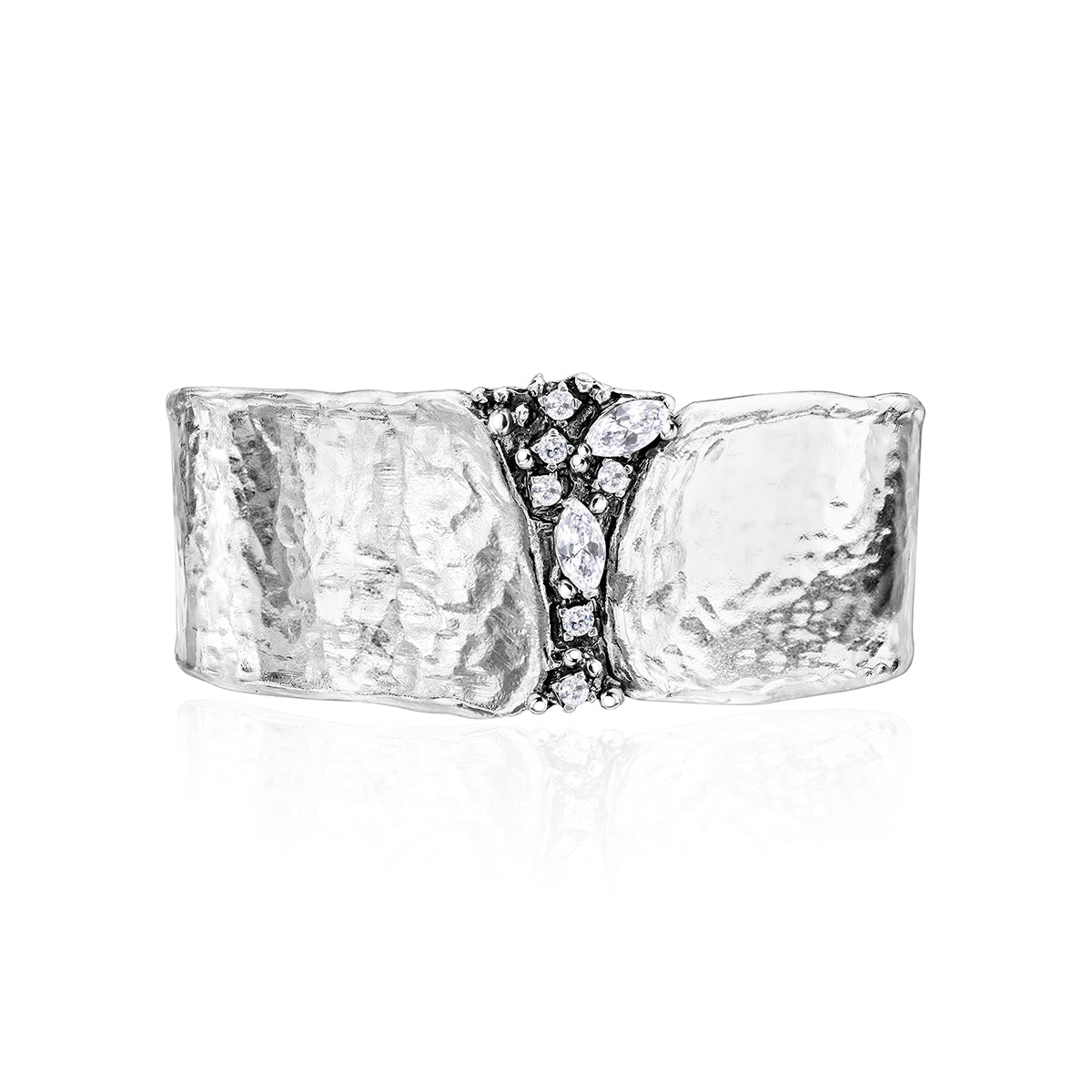 Sterling Silver CZ Shield Cuff Bracelet