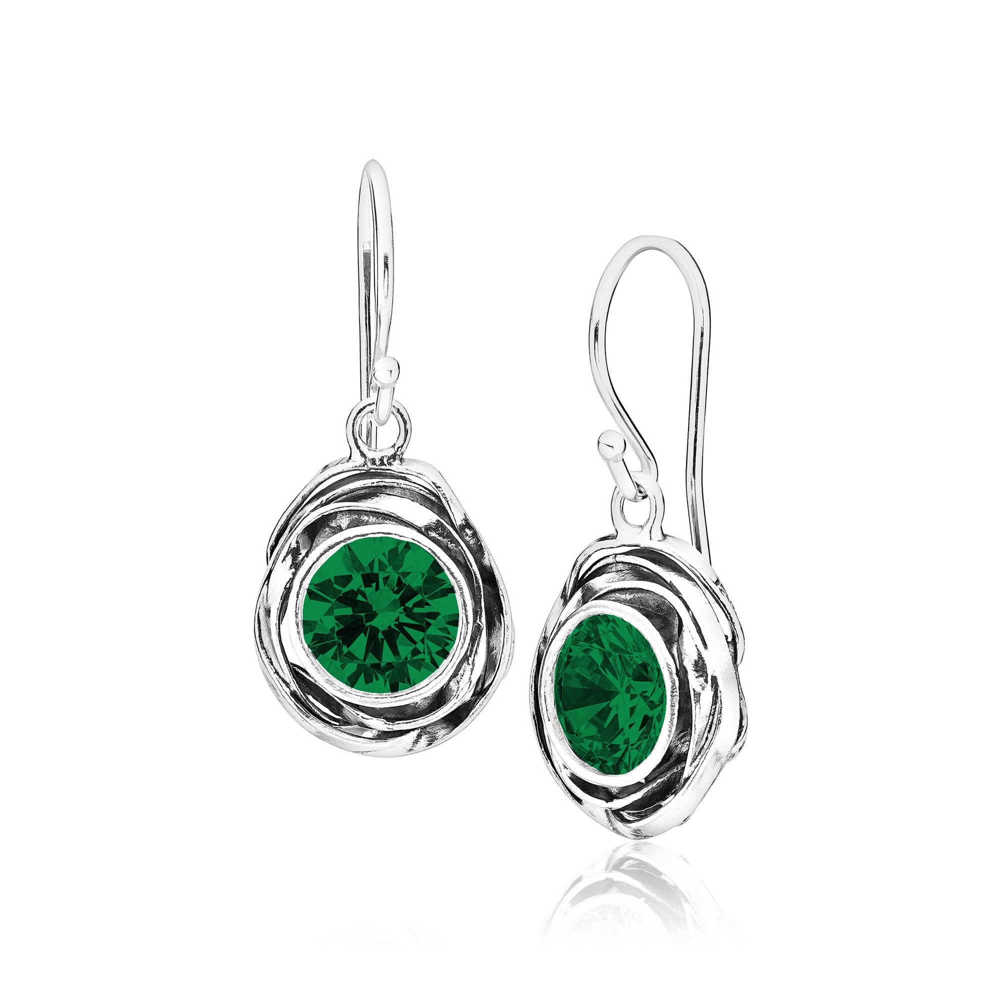 Sterling Silver Emerald CZ Drop Earrings