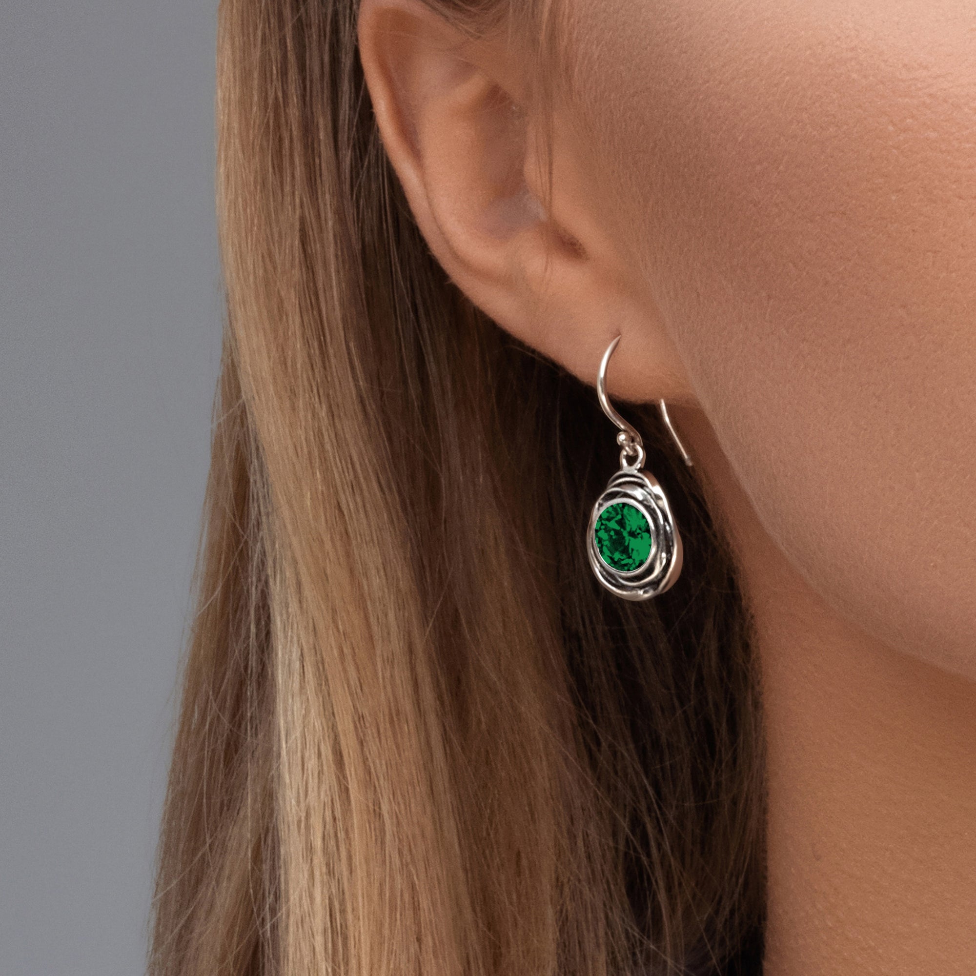 Sterling Silver Emerald CZ Drop Earrings