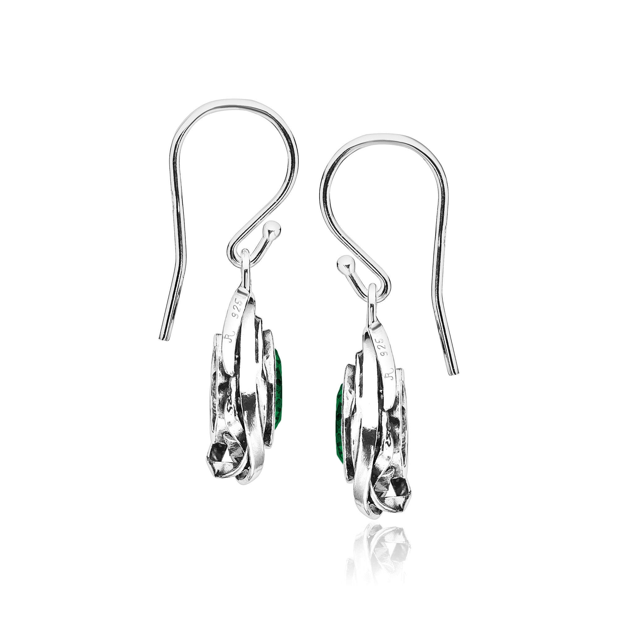 Sterling Silver Emerald CZ Drop Earrings