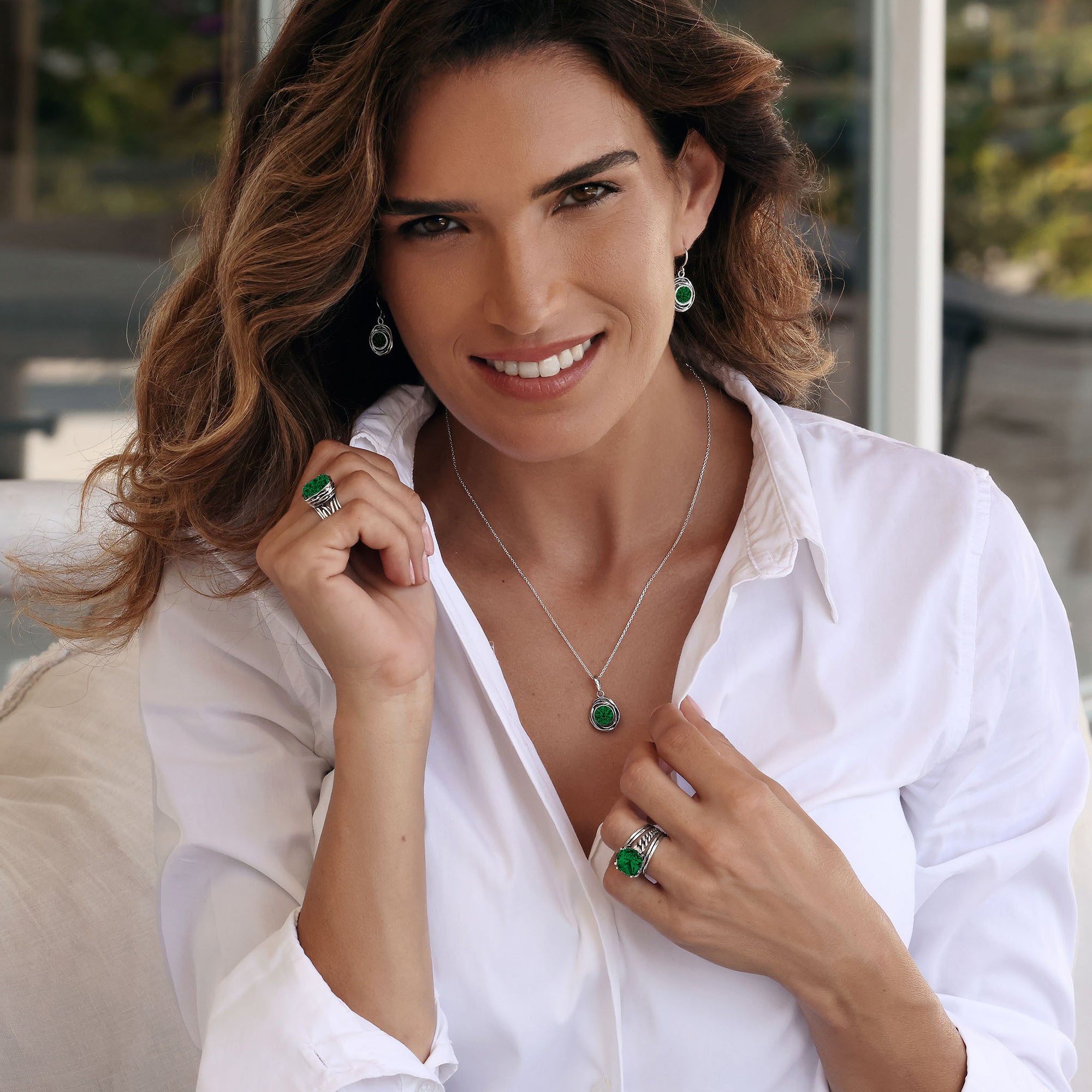 Sterling Silver Emerald CZ Drop Earrings