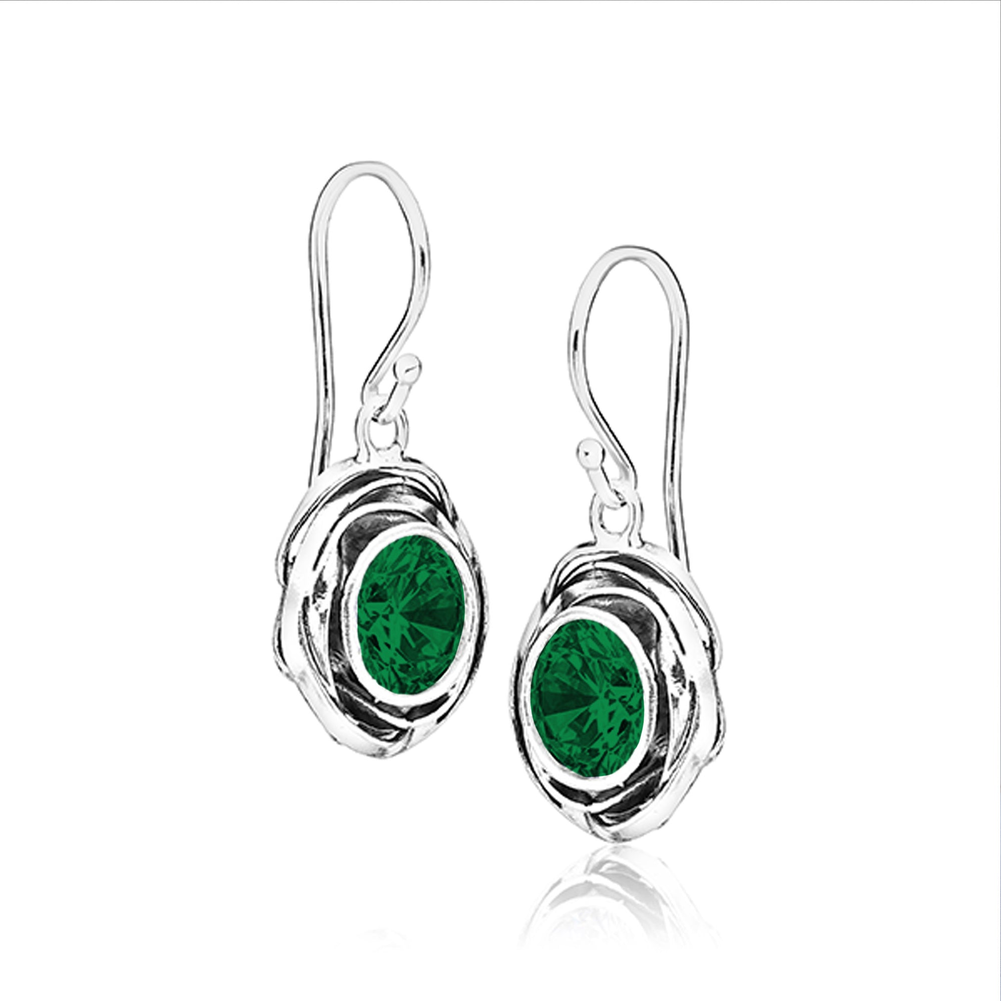 Sterling Silver Emerald CZ Drop Earrings