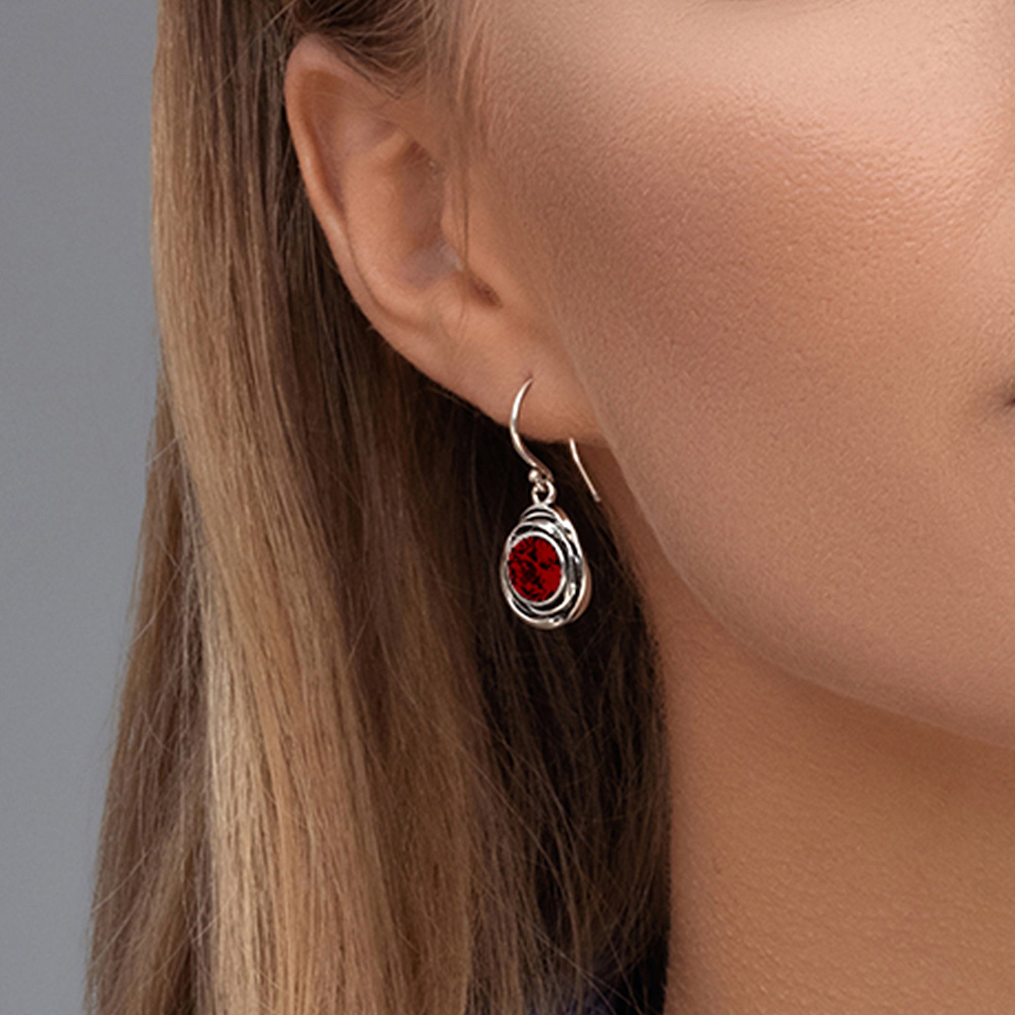 Sterling Silver Garnet CZ Drop Earrings