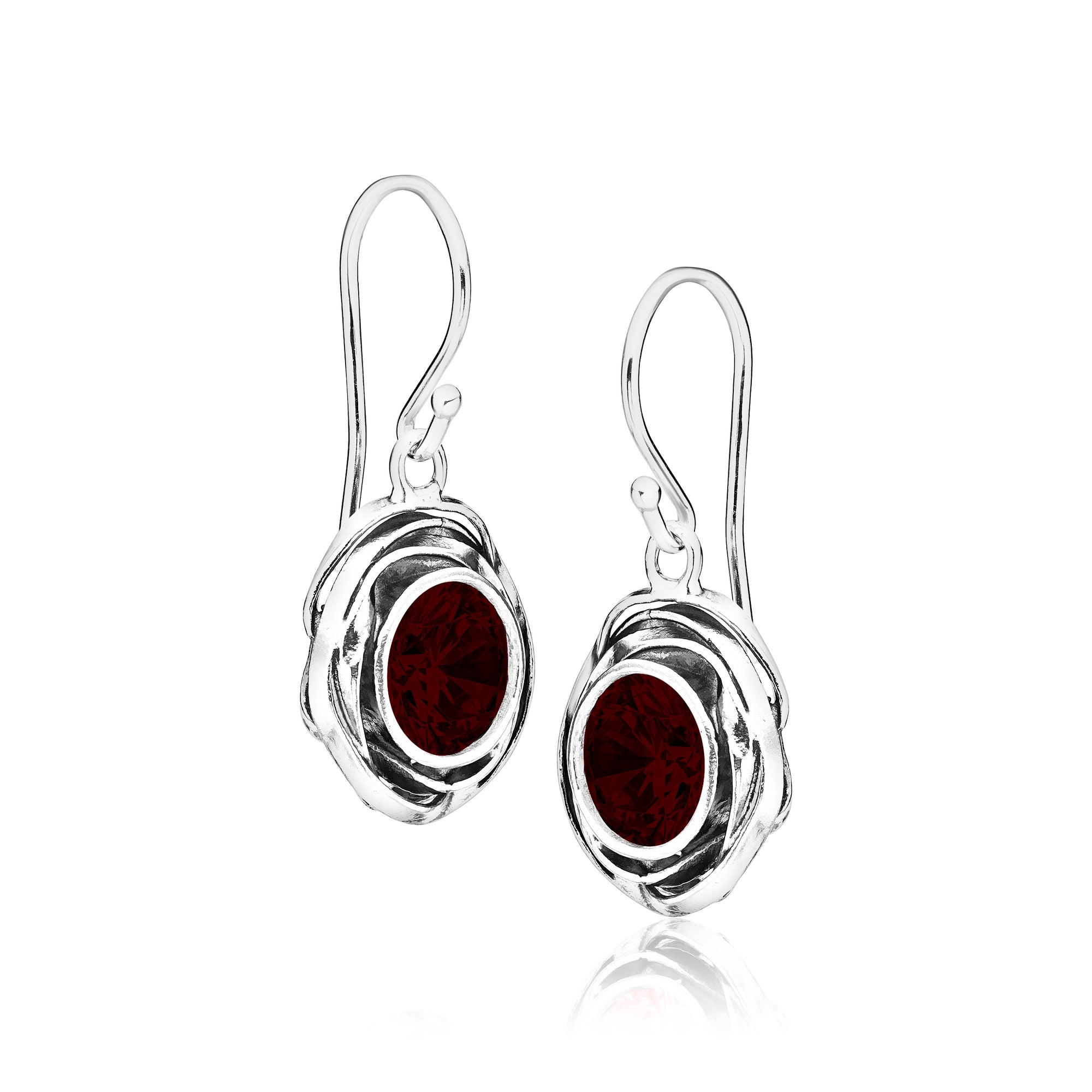 Sterling Silver Garnet CZ Drop Earrings