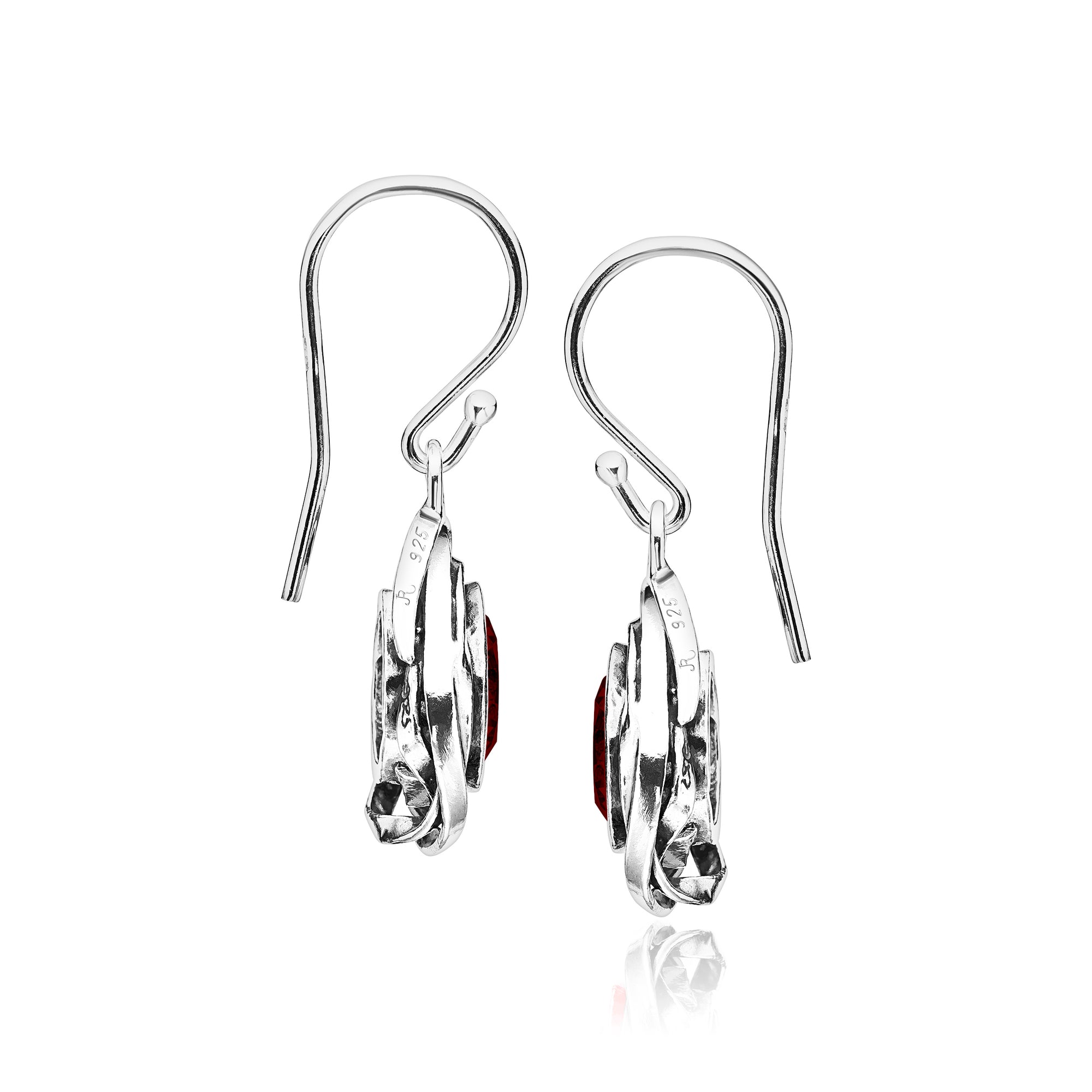 Sterling Silver Garnet CZ Drop Earrings