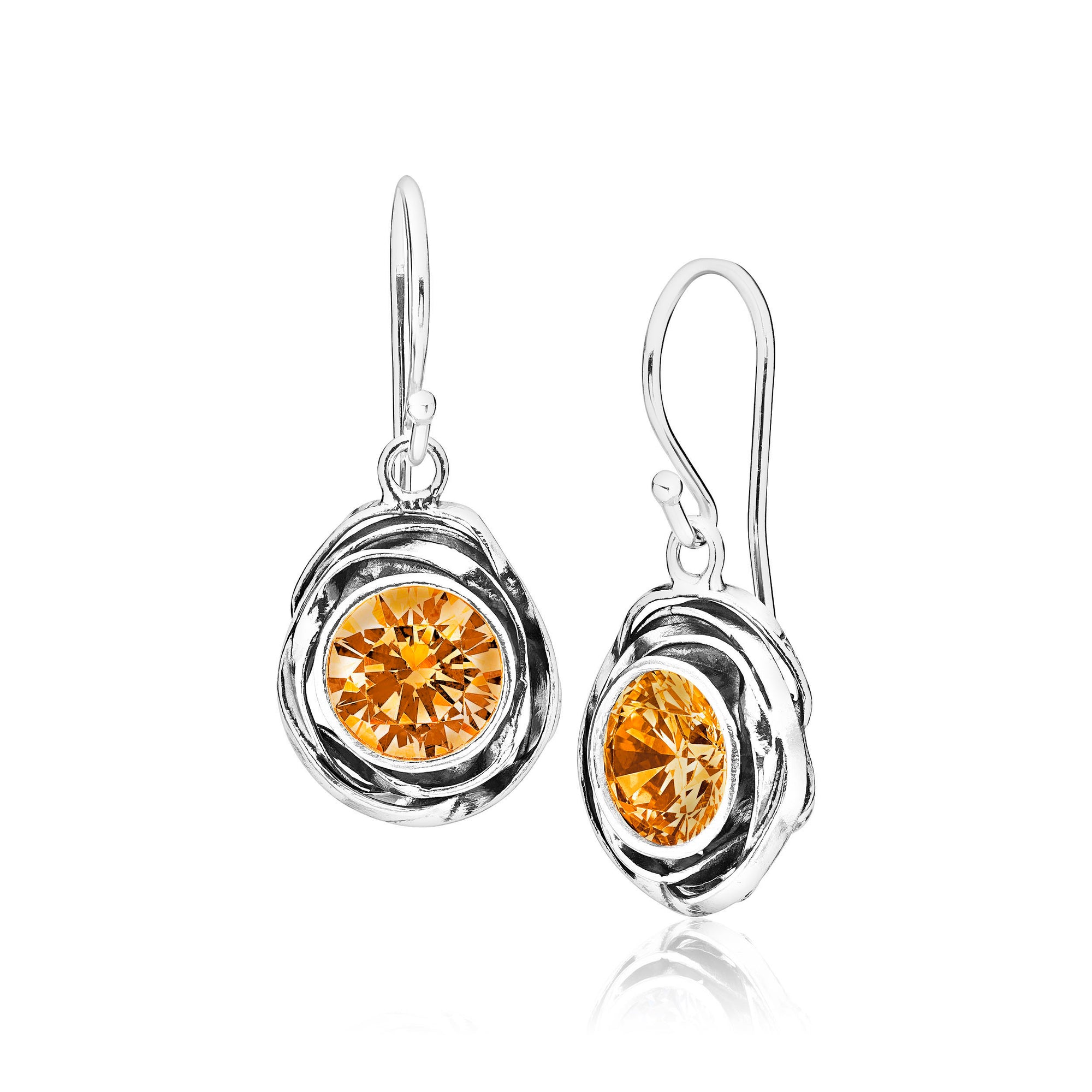 Sterling Silver Citrine CZ Drop Earrings