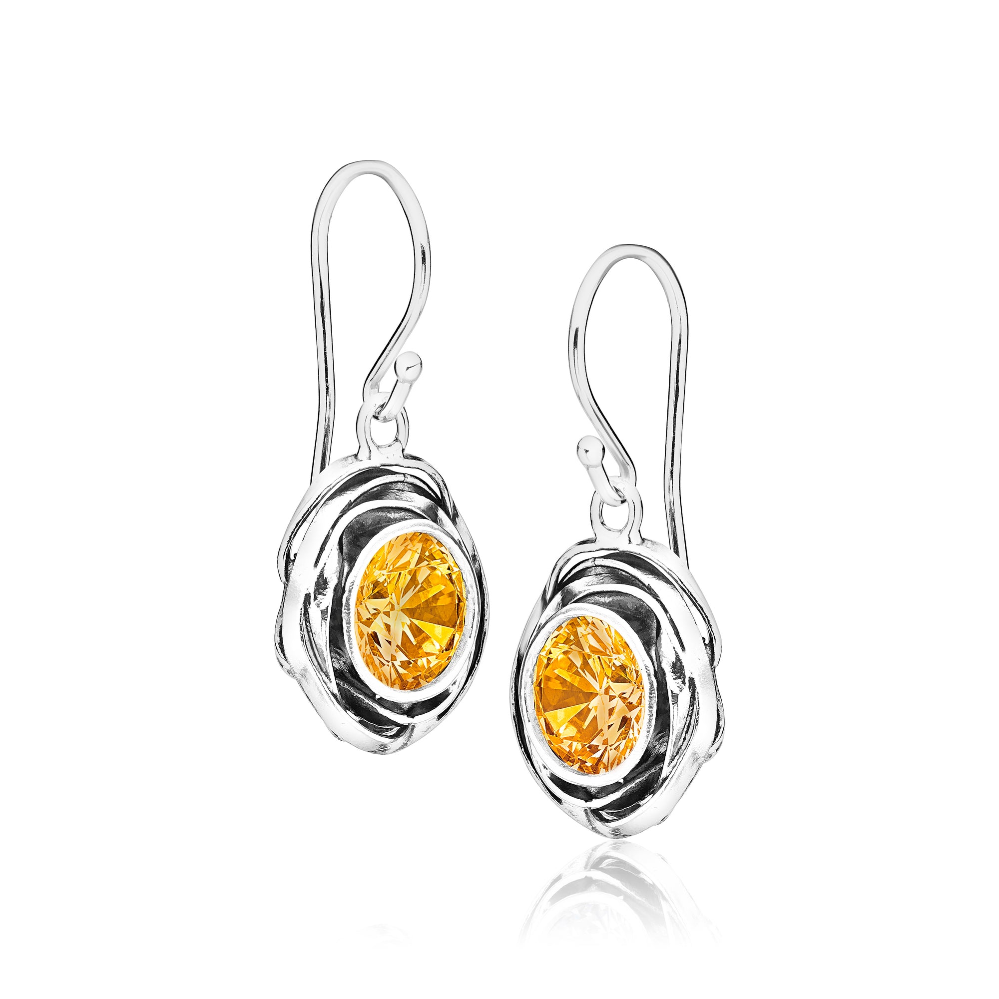 Sterling Silver Citrine CZ Drop Earrings