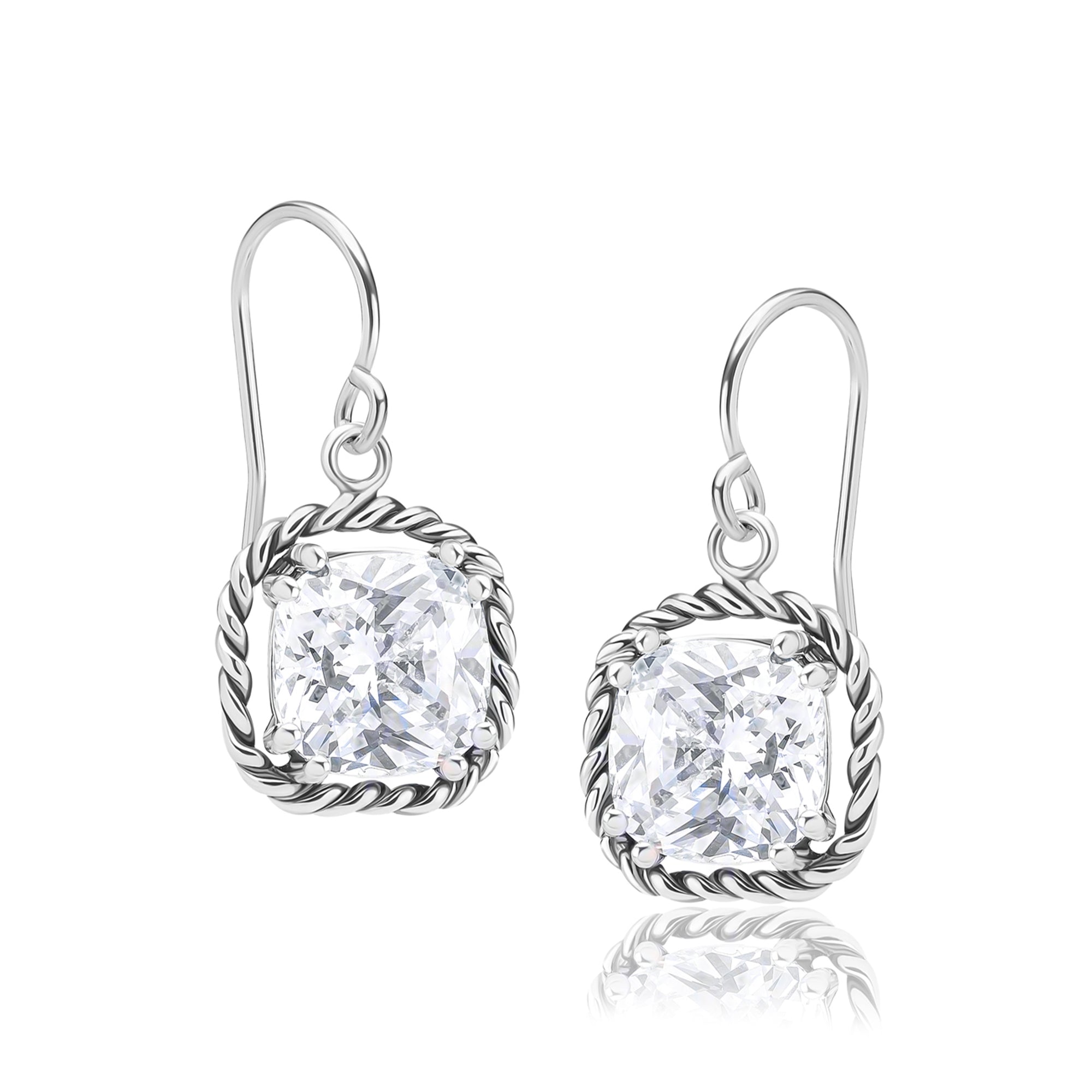 Orecchini pendenti in argento sterling con zirconi cubici e corda