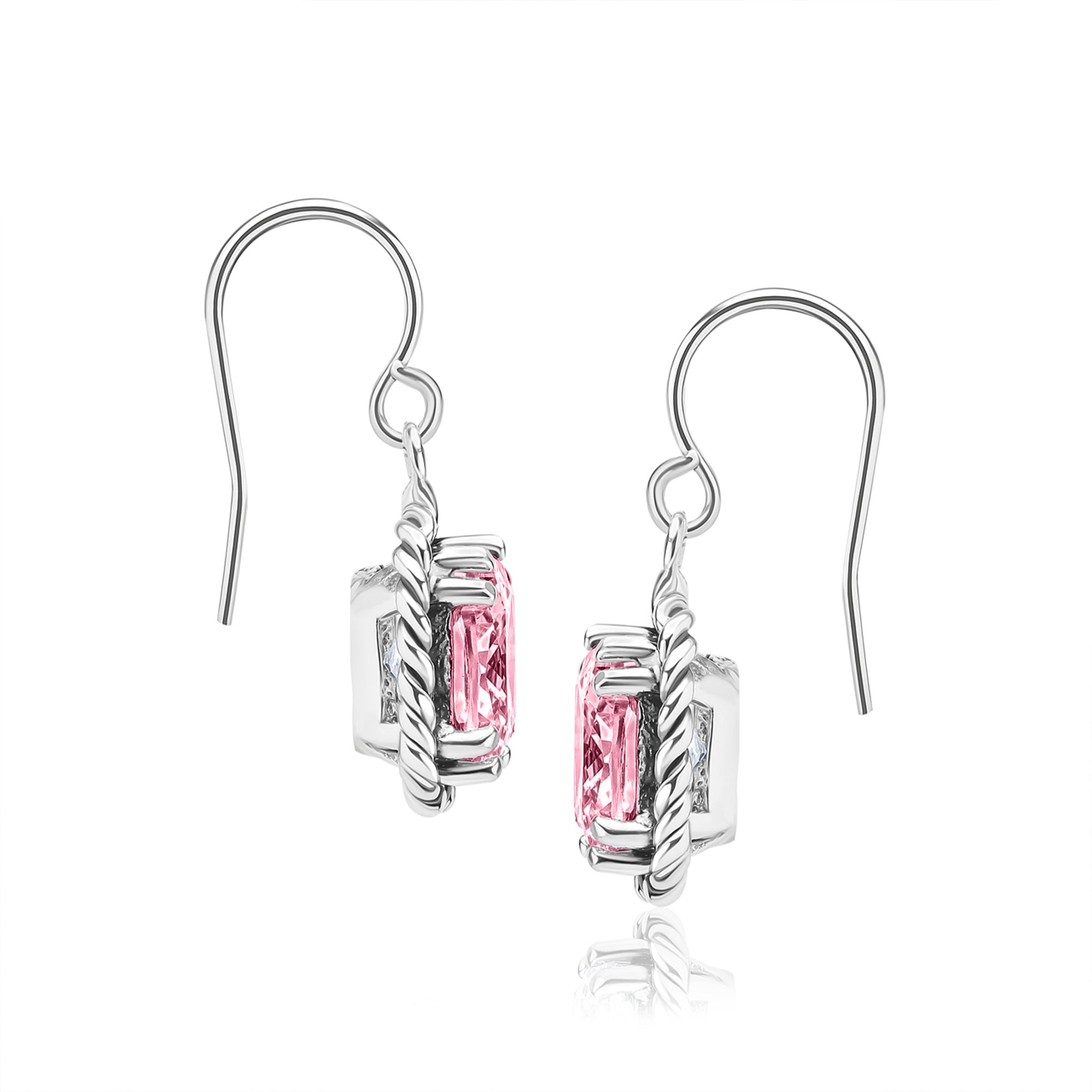 Sterling Silver Pink CZ Rope Dangle Earrings