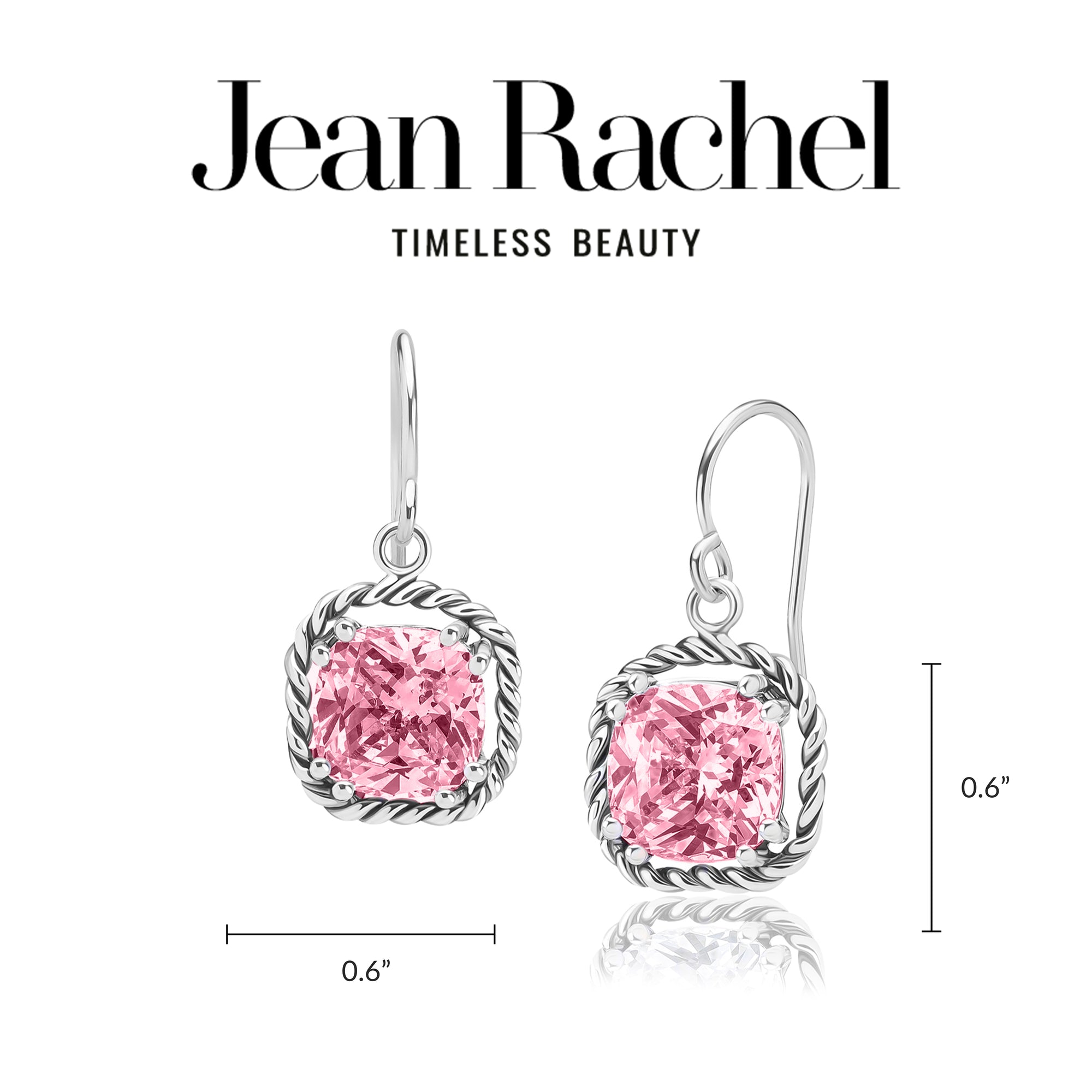 Sterling Silver Pink CZ Rope Dangle Earrings
