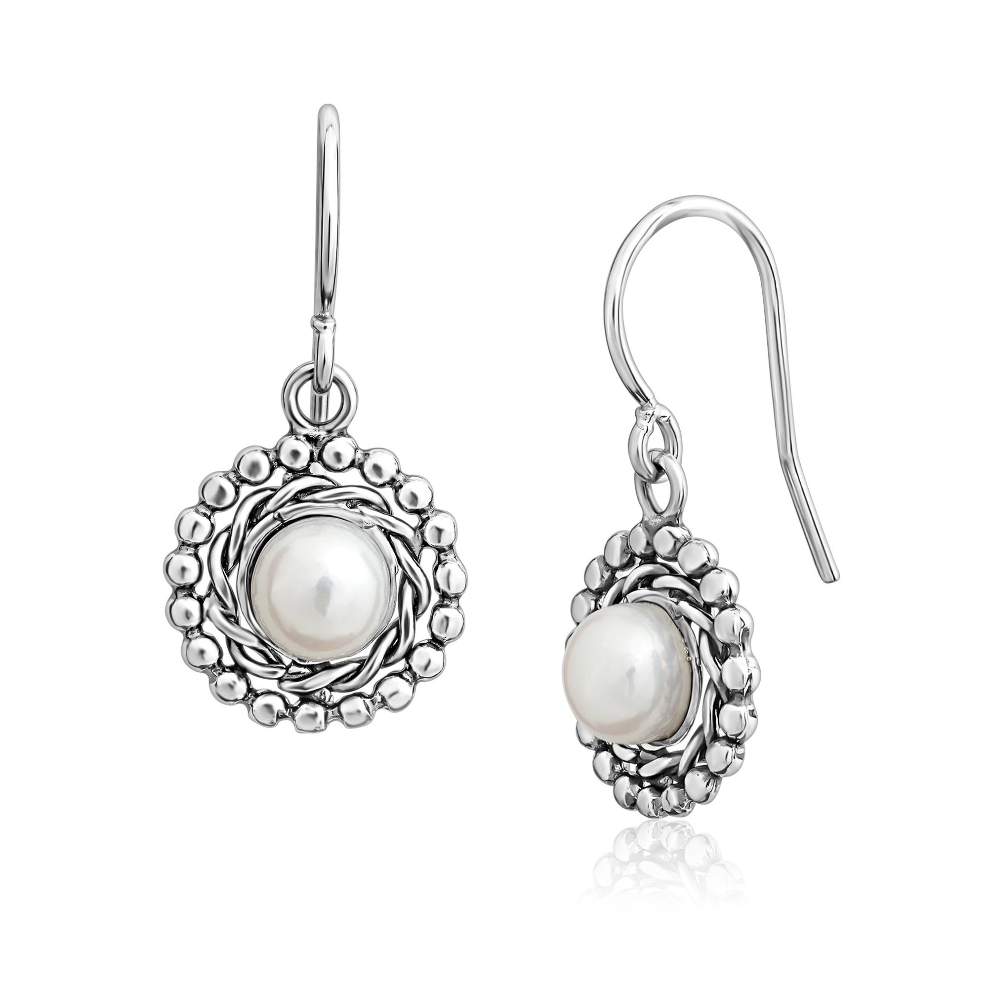 Sterling Silver Pearl Bead Braid Earrings