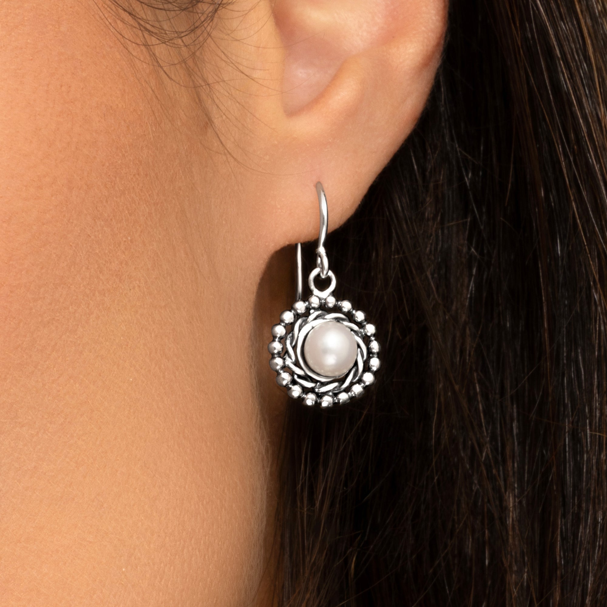 Sterling Silver Pearl Bead Braid Earrings
