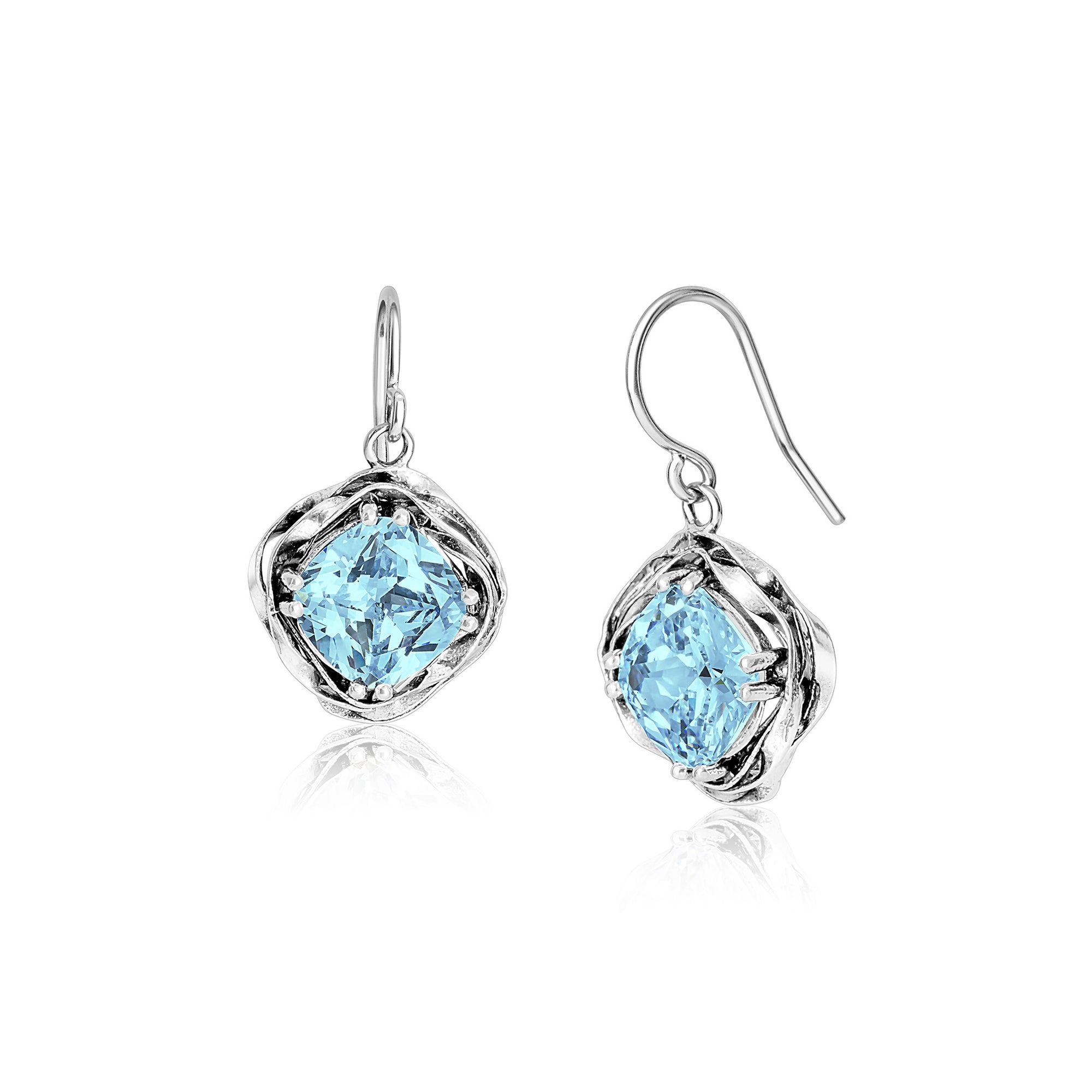 Statement Sterling Silver Aquamarine CZ Wrap Earrings