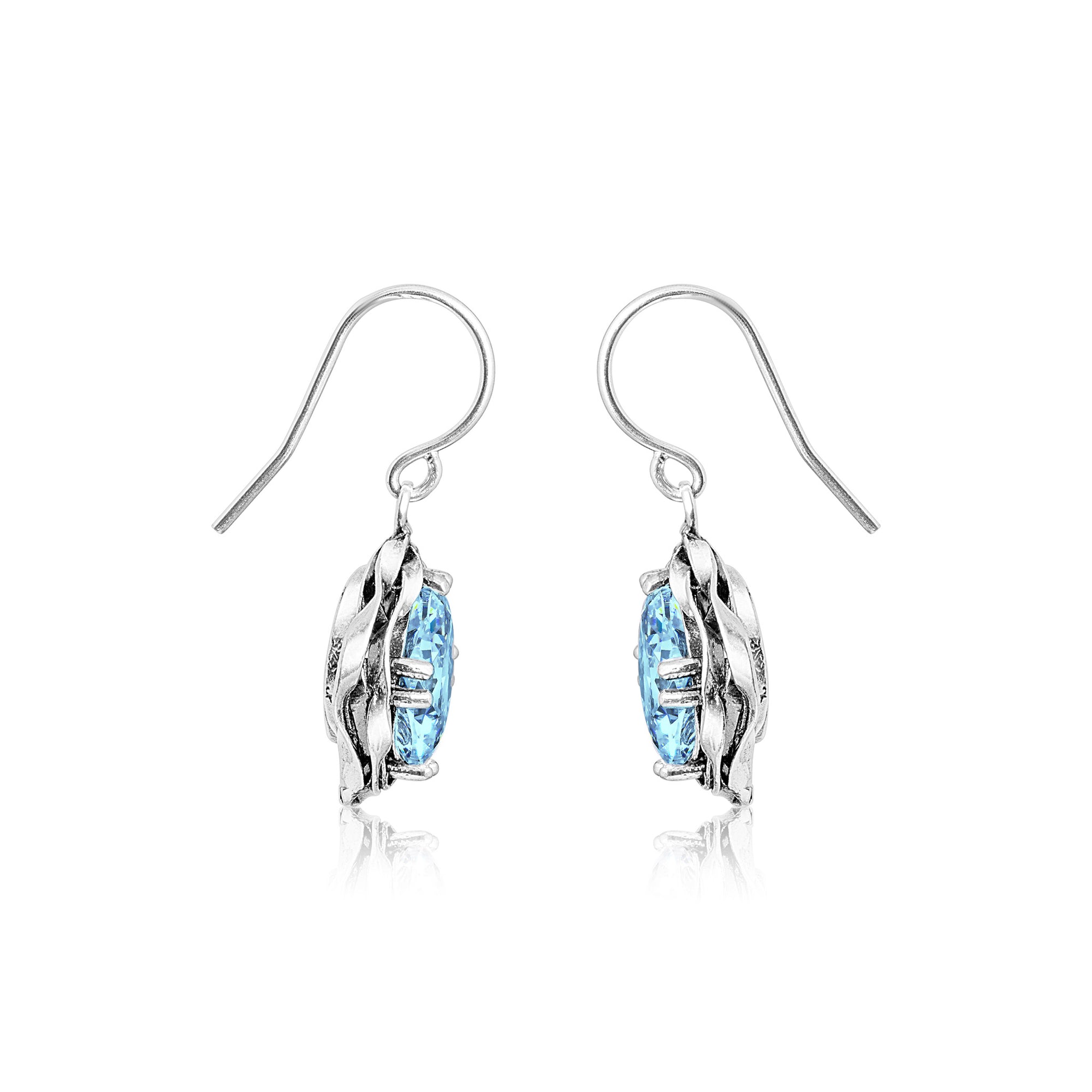 Statement Sterling Silver Aquamarine CZ Wrap Earrings