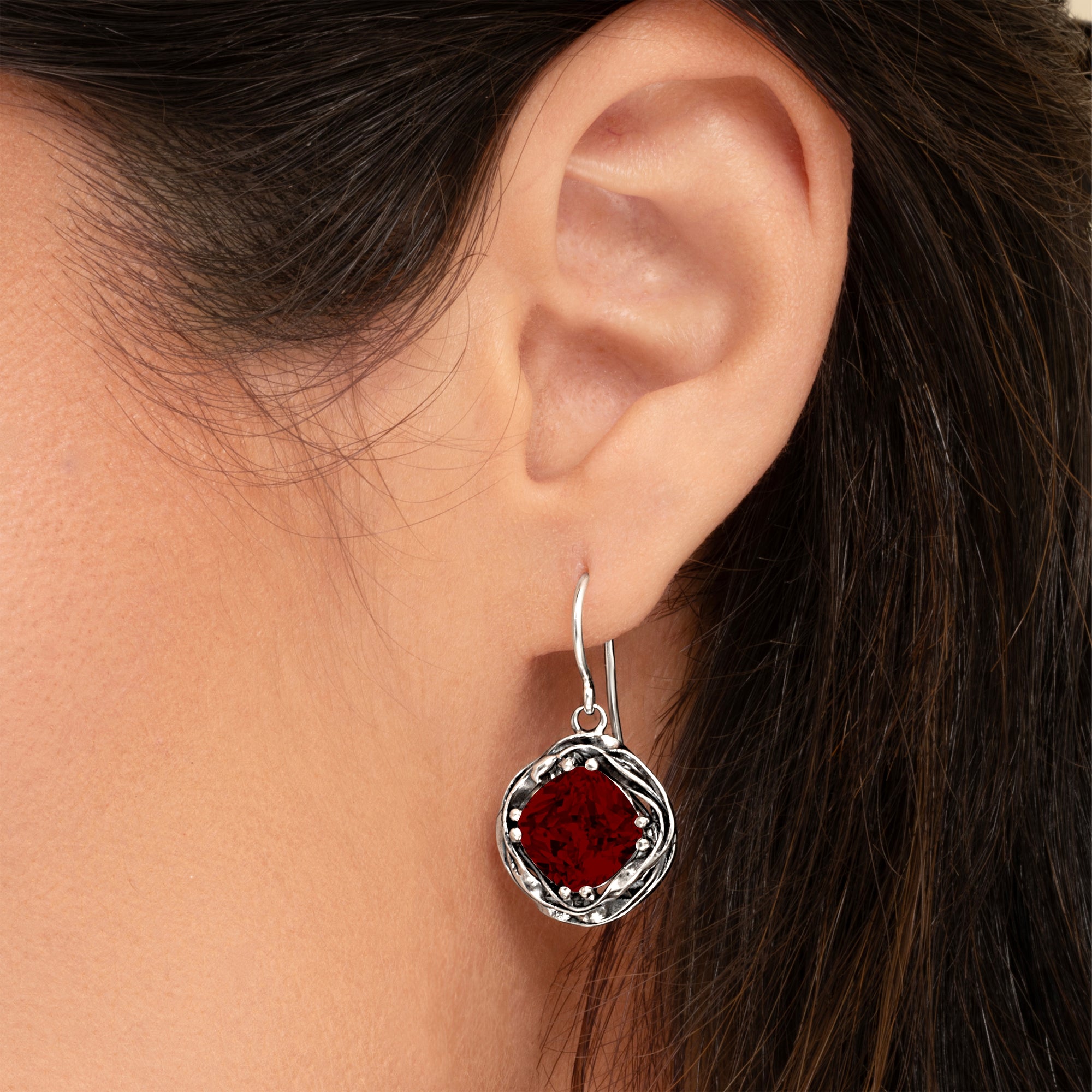 Statement Sterling Silver Garnet CZ Wrap Earrings