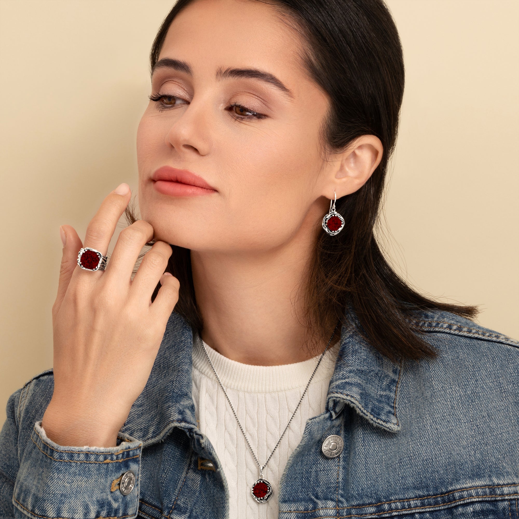 Statement Sterling Silver Garnet CZ Wrap Earrings