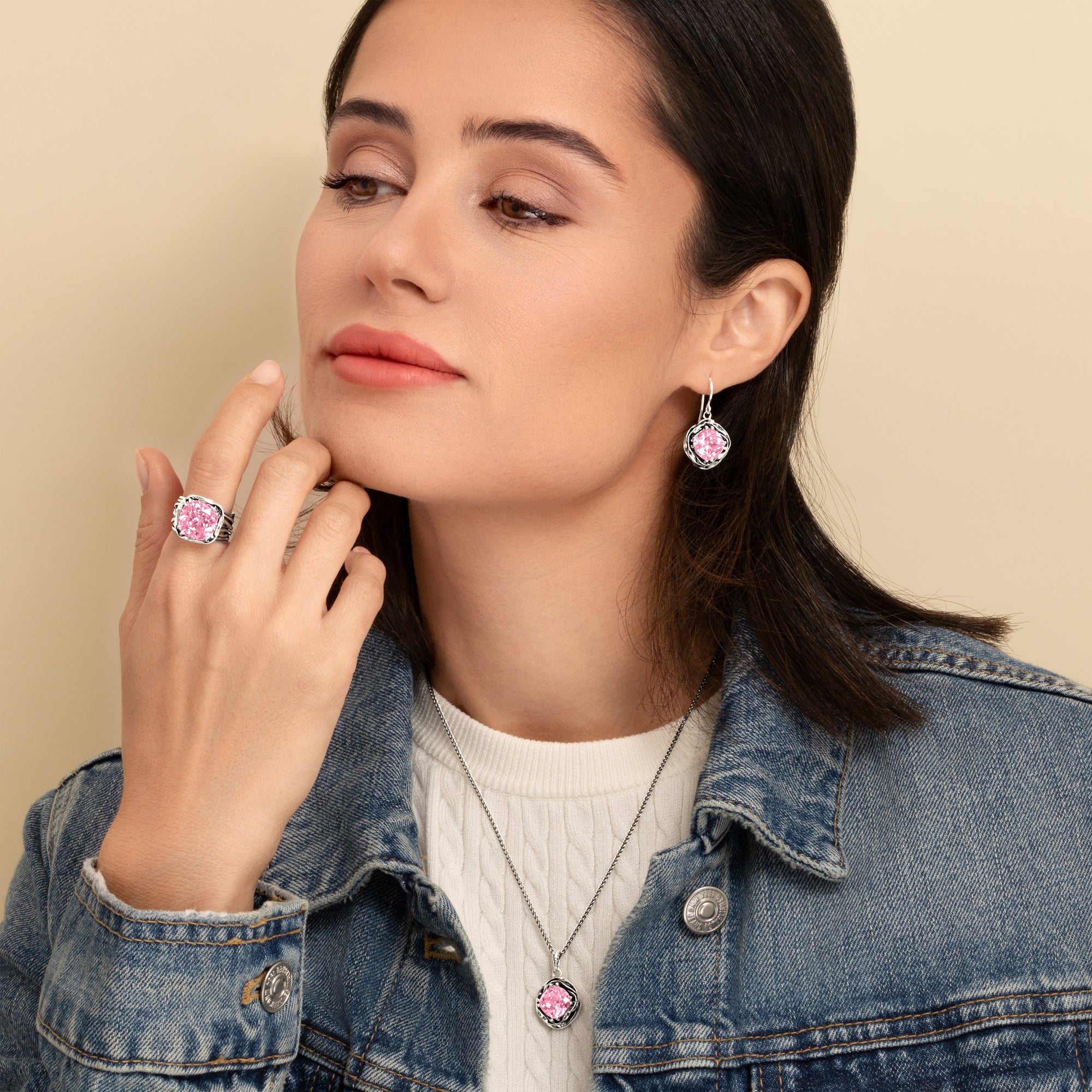 Statement Sterling Silver Pink CZ Wrap Earrings