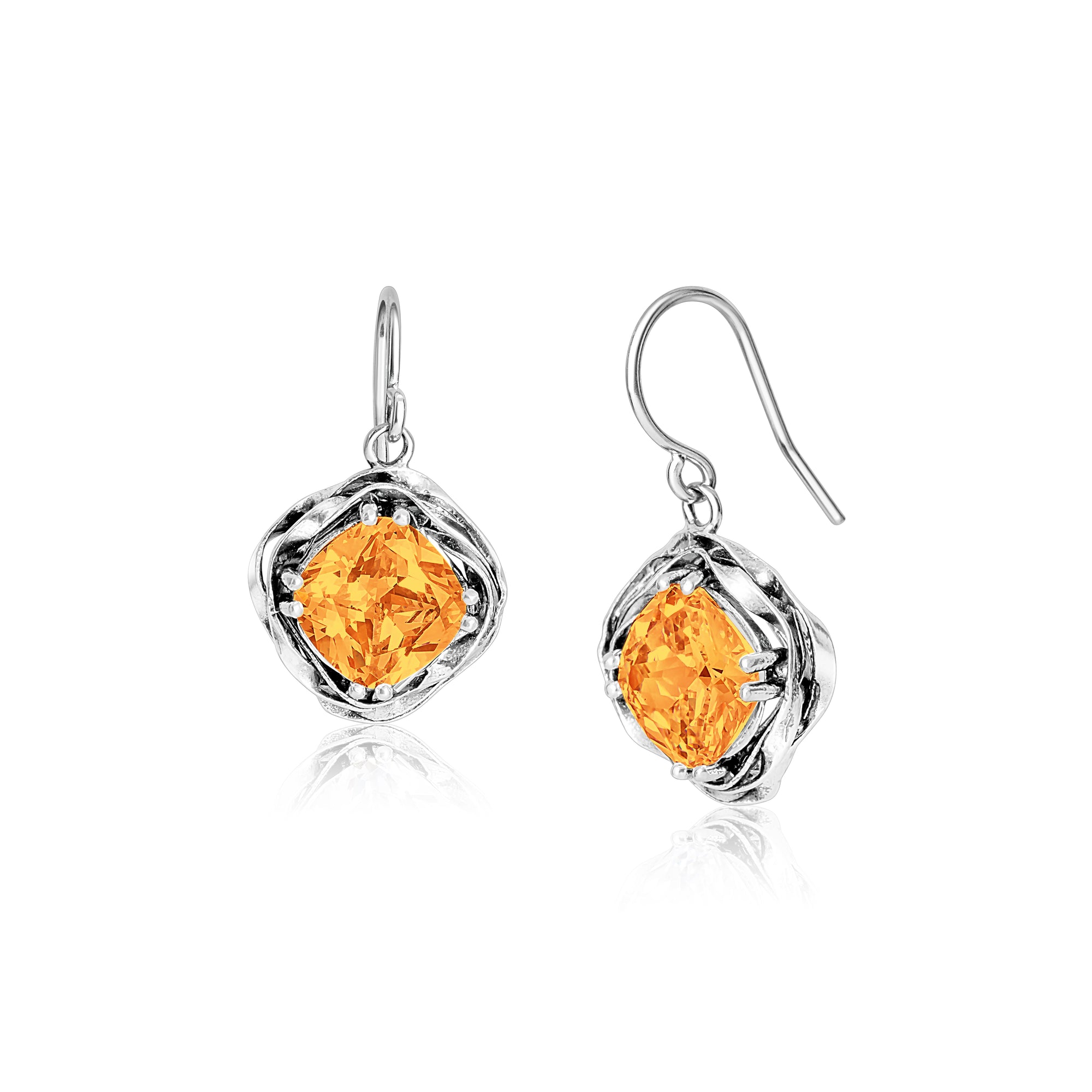 Statement Sterling Silver Citrine CZ Wrap Earrings