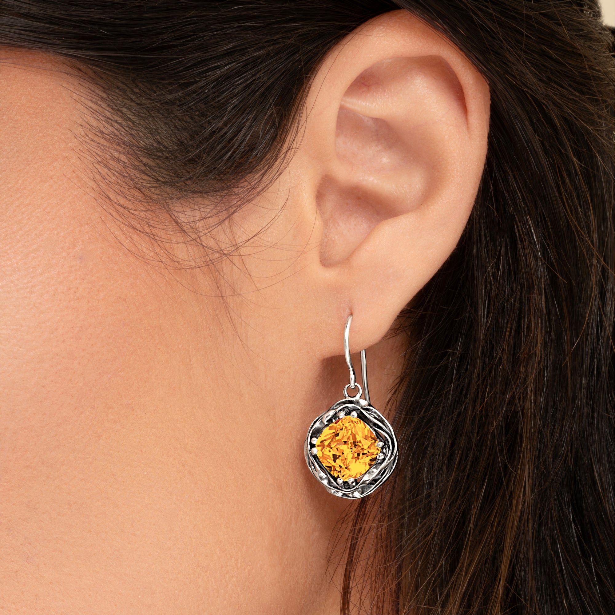Statement Sterling Silver Citrine CZ Wrap Earrings