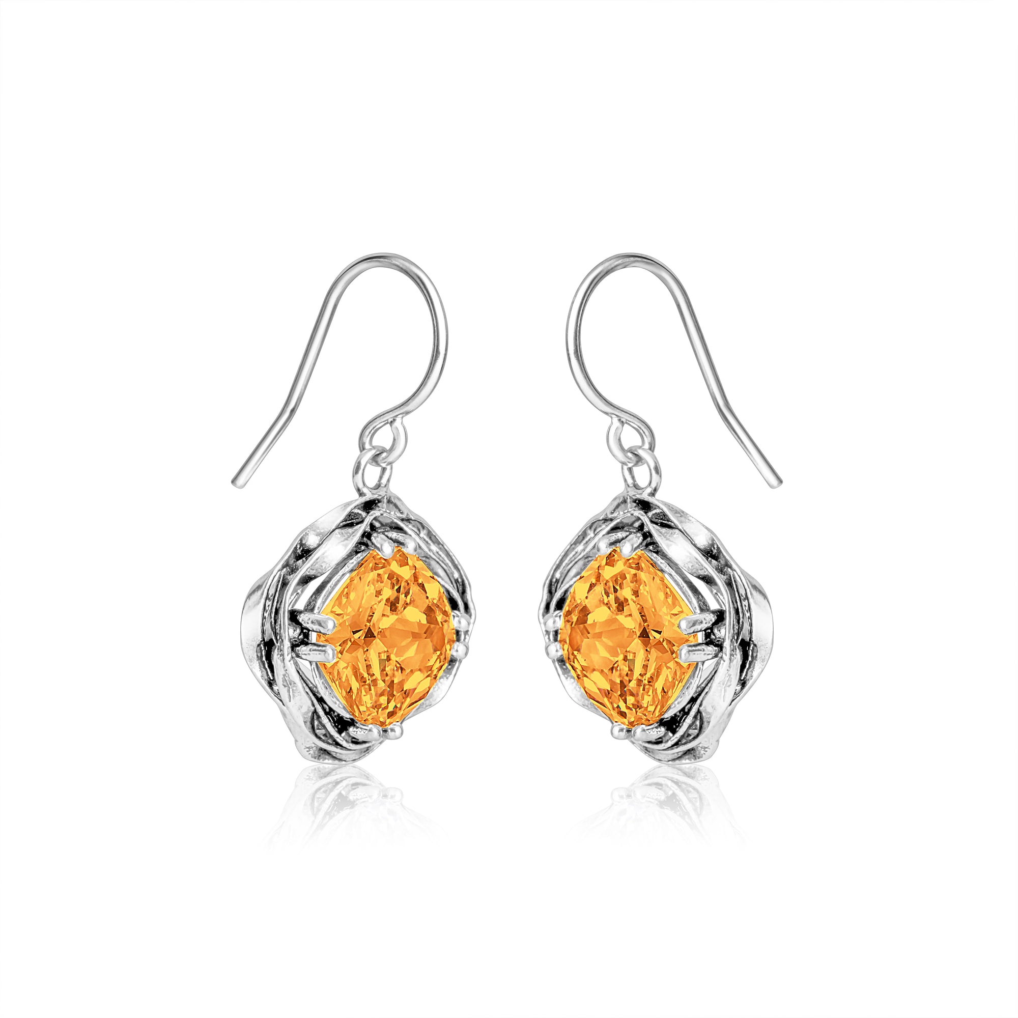 Statement Sterling Silver Citrine CZ Wrap Earrings
