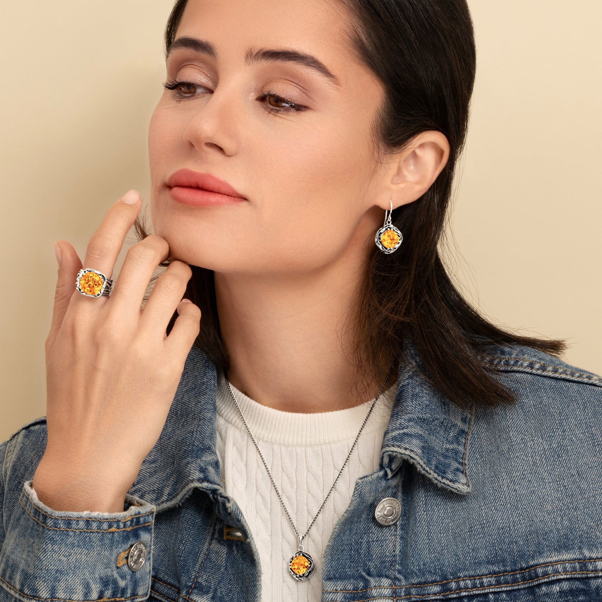 Statement Sterling Silver Citrine CZ Wrap Earrings