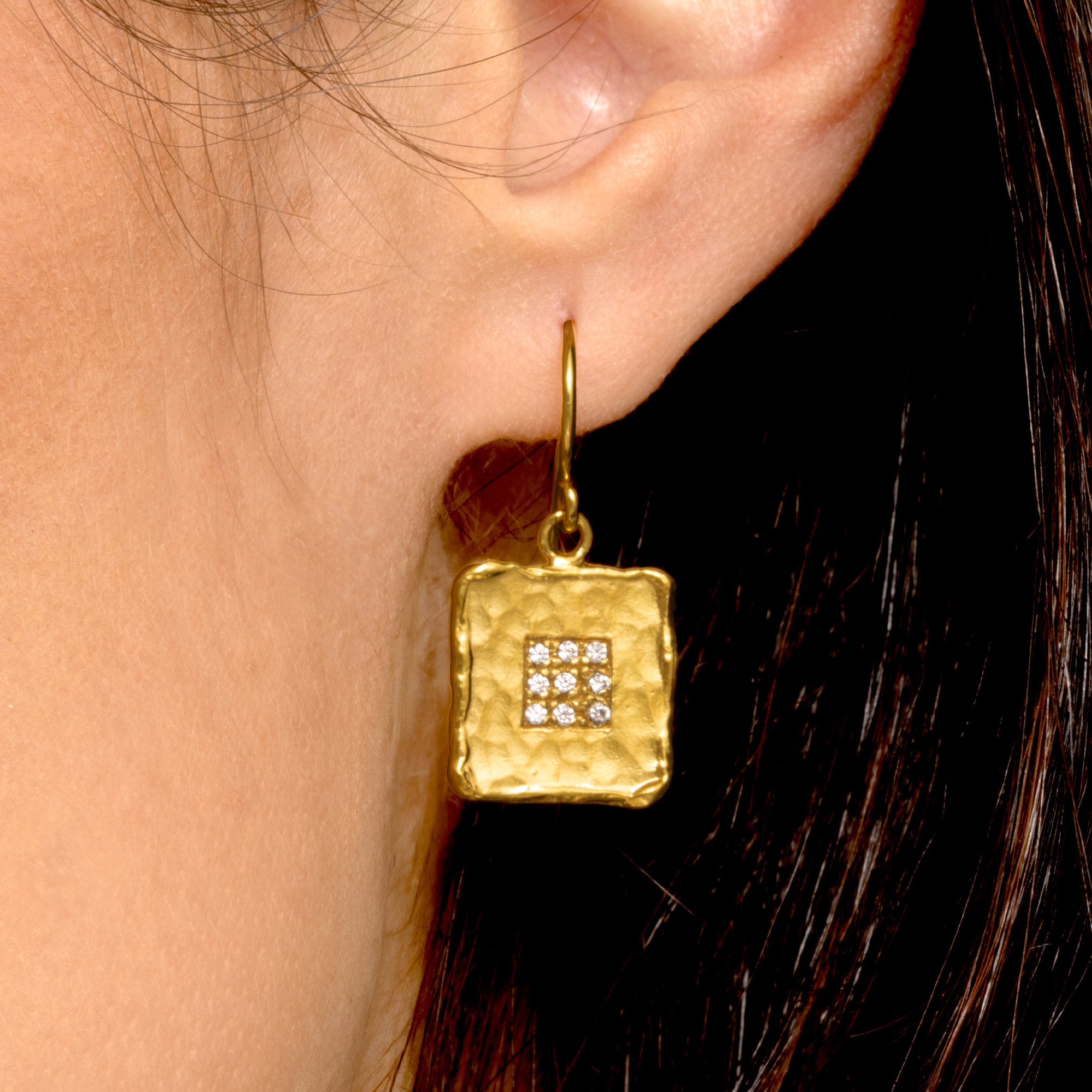 Orecchini quadrati in oro 14K e argento sterling con zirconi cubici