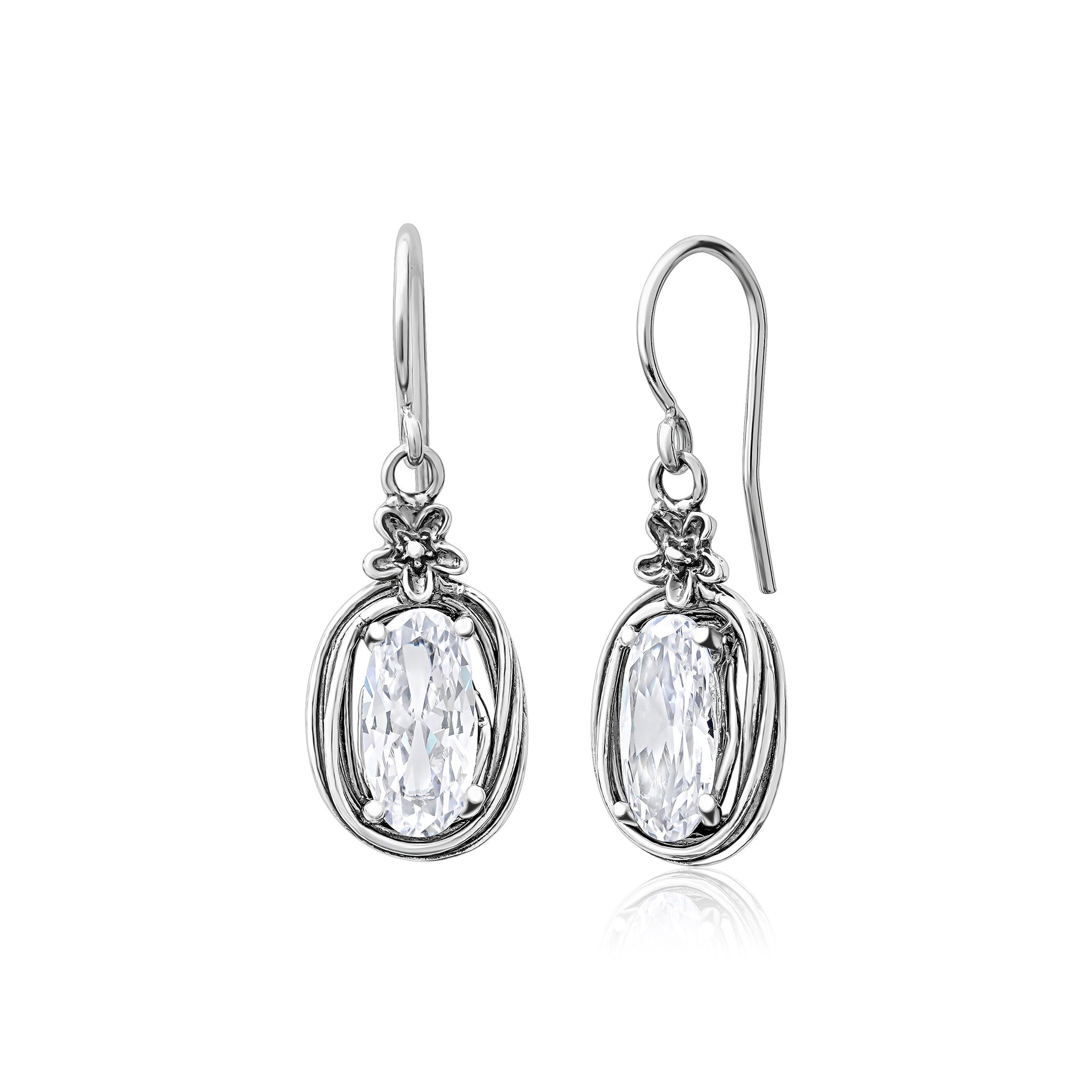 Sterling Silver CZ Floral Wire Wrap Earrings