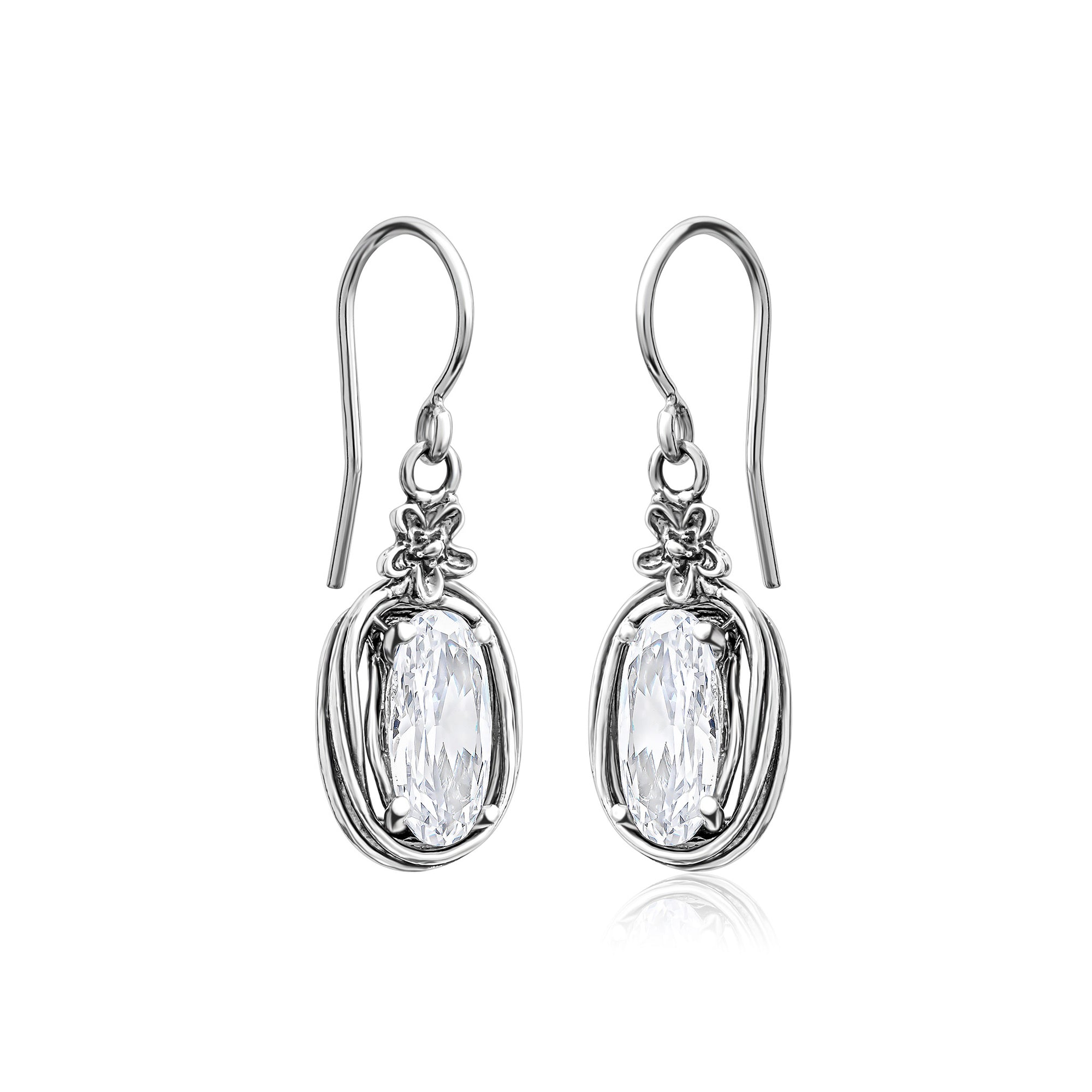 Sterling Silver CZ Floral Wire Wrap Earrings