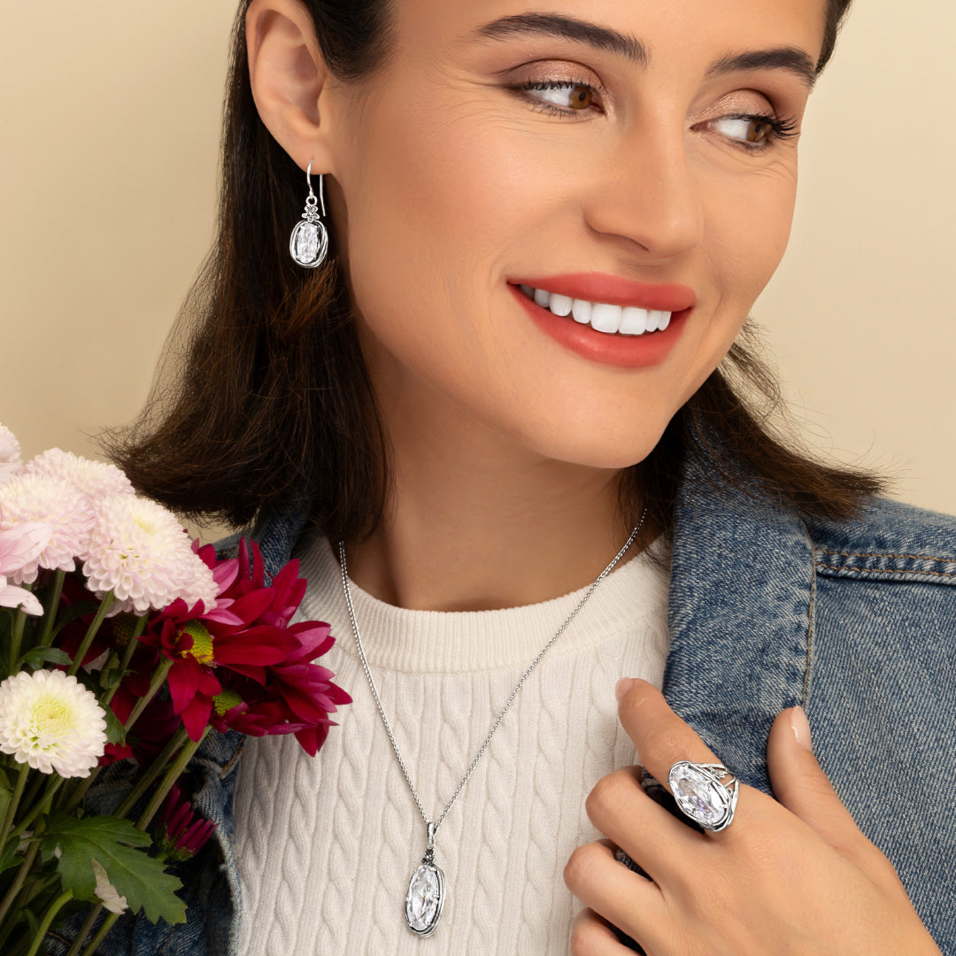 Sterling Silver CZ Floral Wire Wrap Earrings