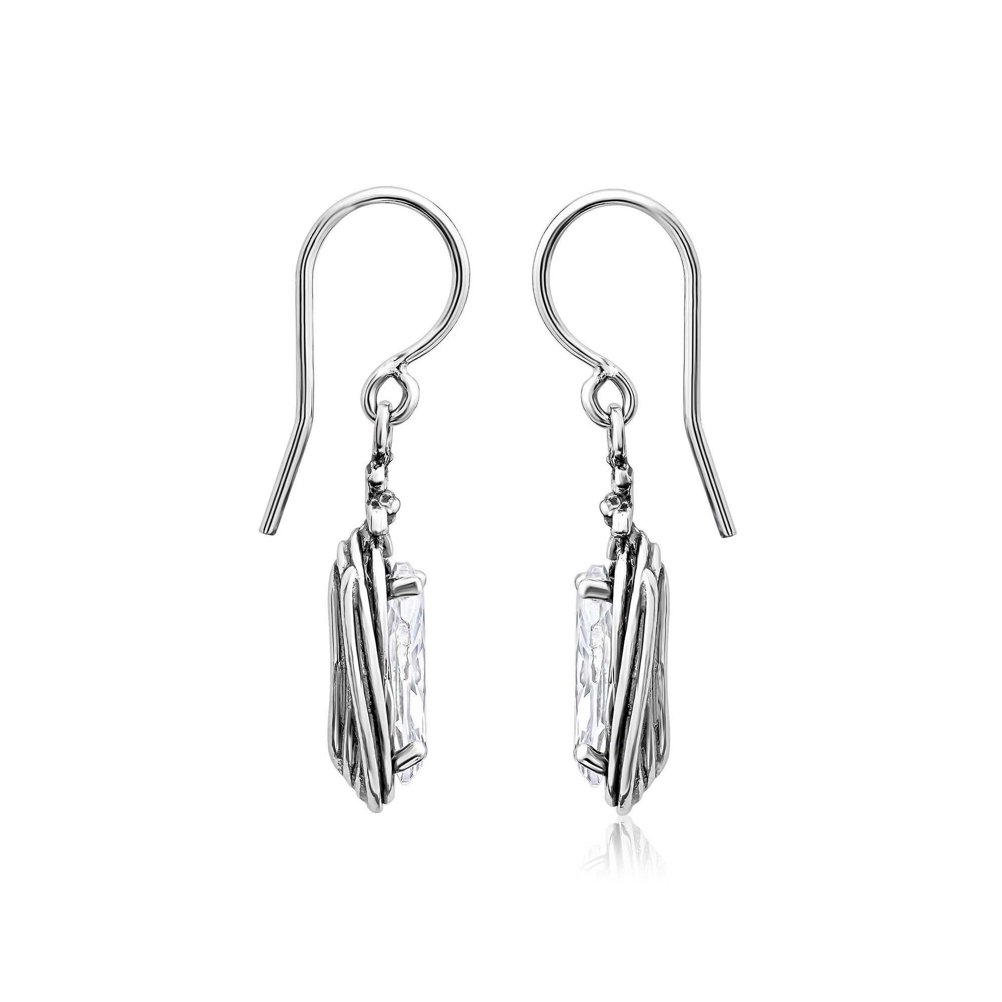 Sterling Silver CZ Floral Wire Wrap Earrings