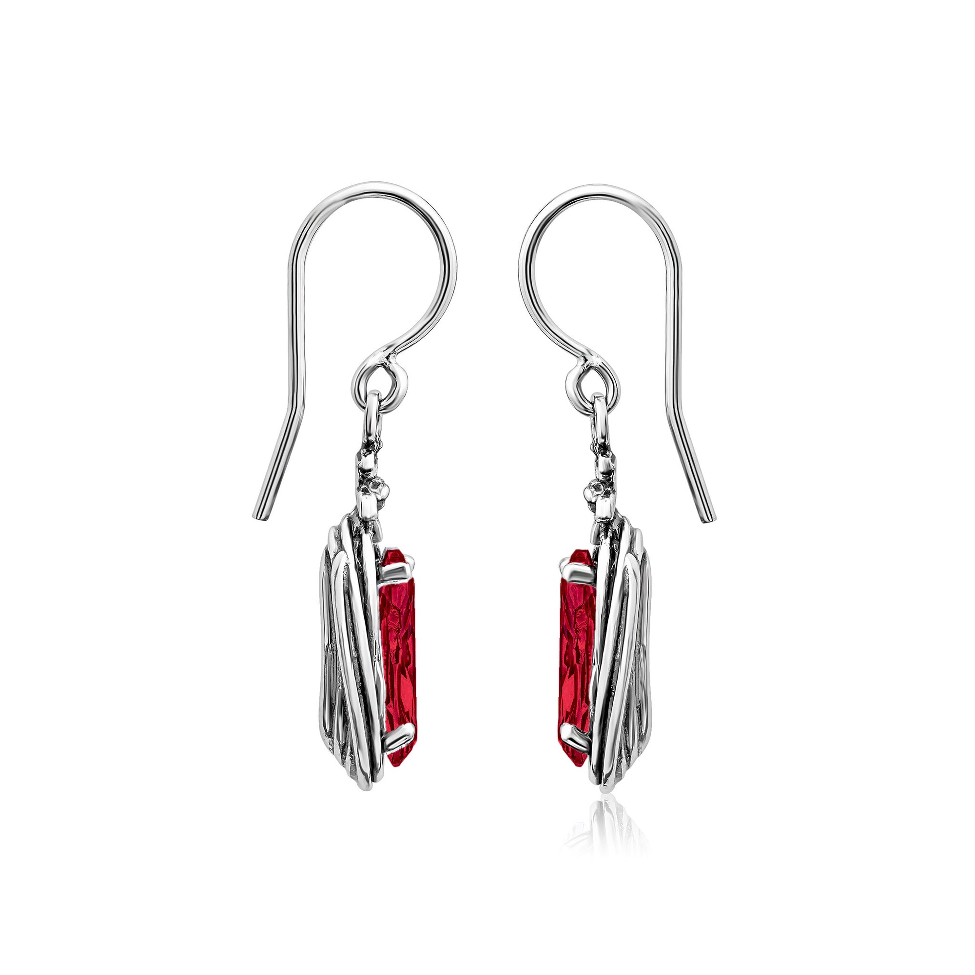 Sterling Silver Ruby CZ Floral Wire Wrap Earrings