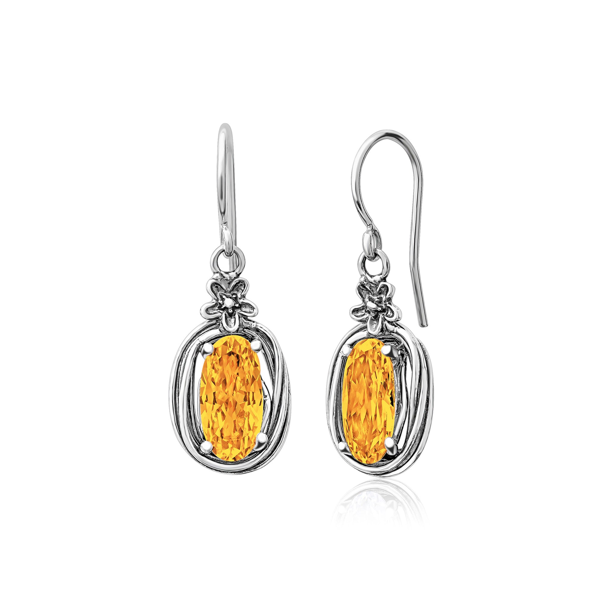 Sterling Silver Citrine CZ Floral Wire Wrap Earrings