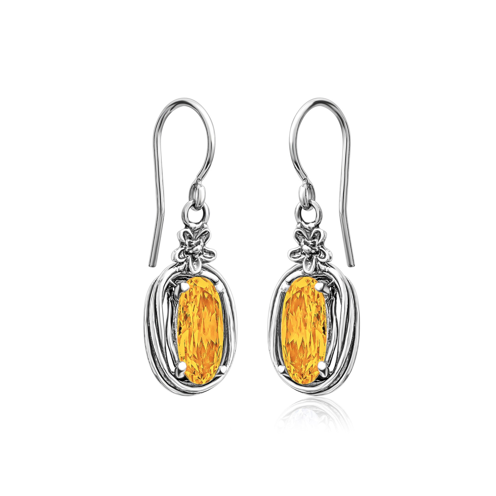 Sterling Silver Citrine CZ Floral Wire Wrap Earrings