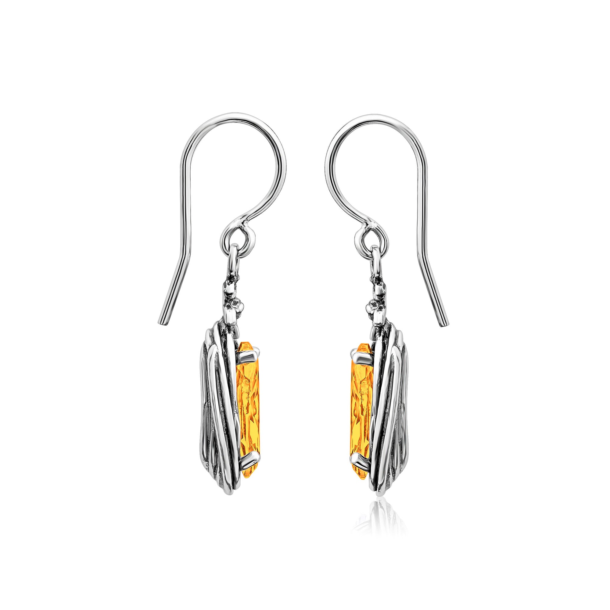 Sterling Silver Citrine CZ Floral Wire Wrap Earrings