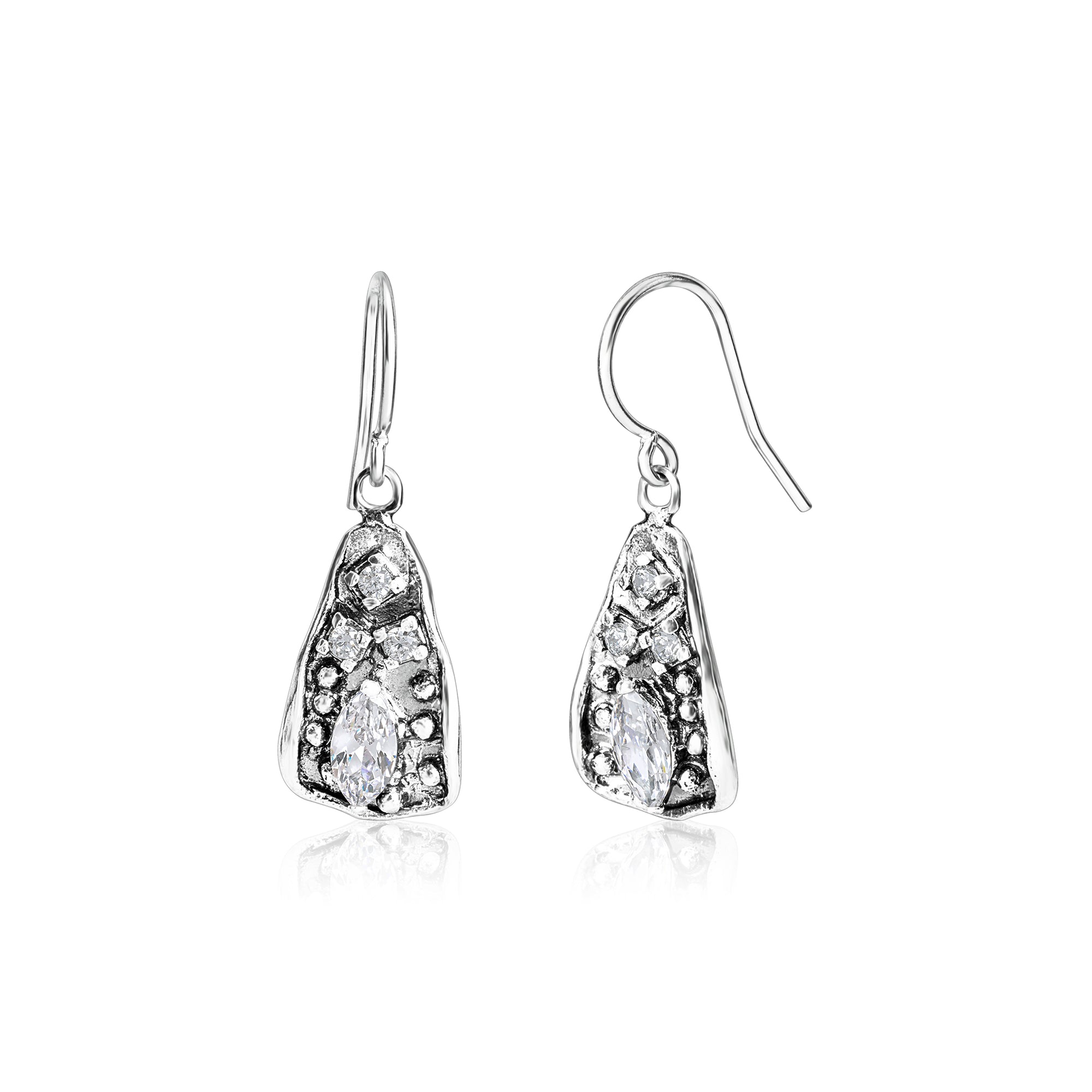 Sterling Silver CZ Triangle Shield Earrings
