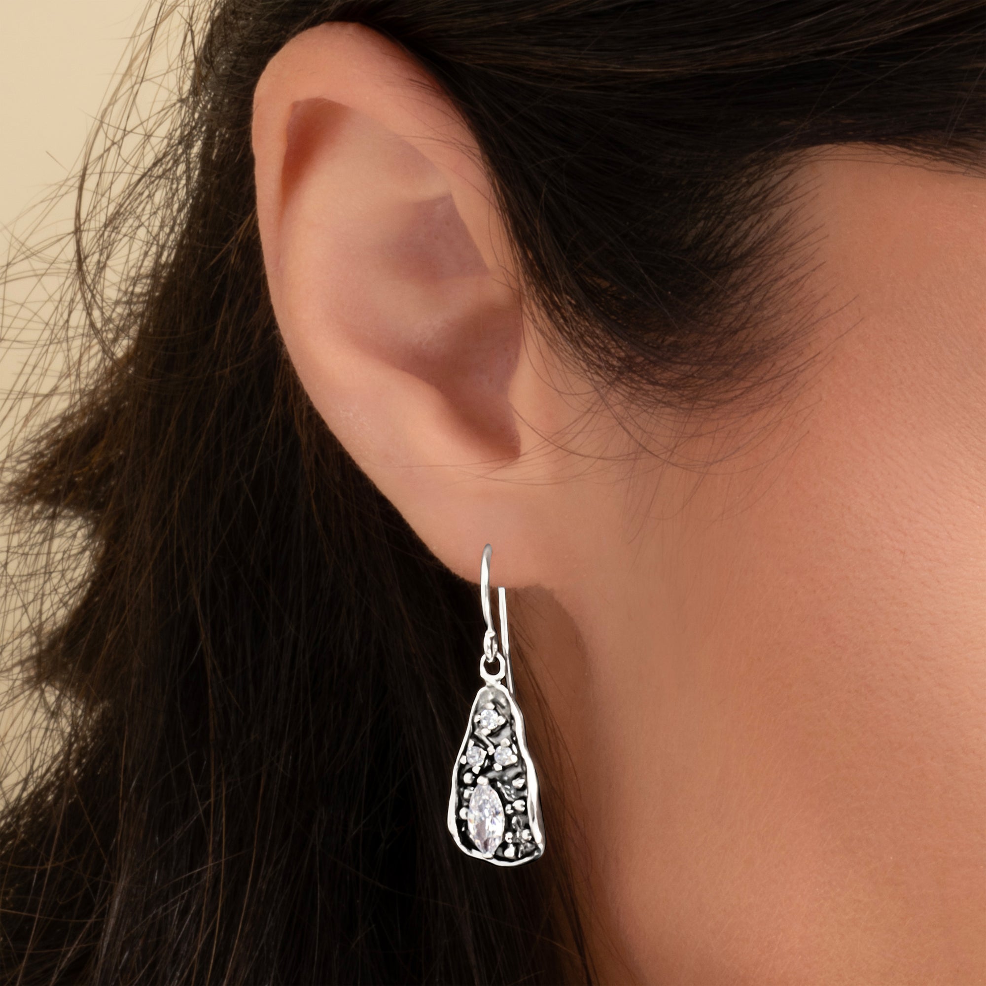 Sterling Silver CZ Triangle Shield Earrings