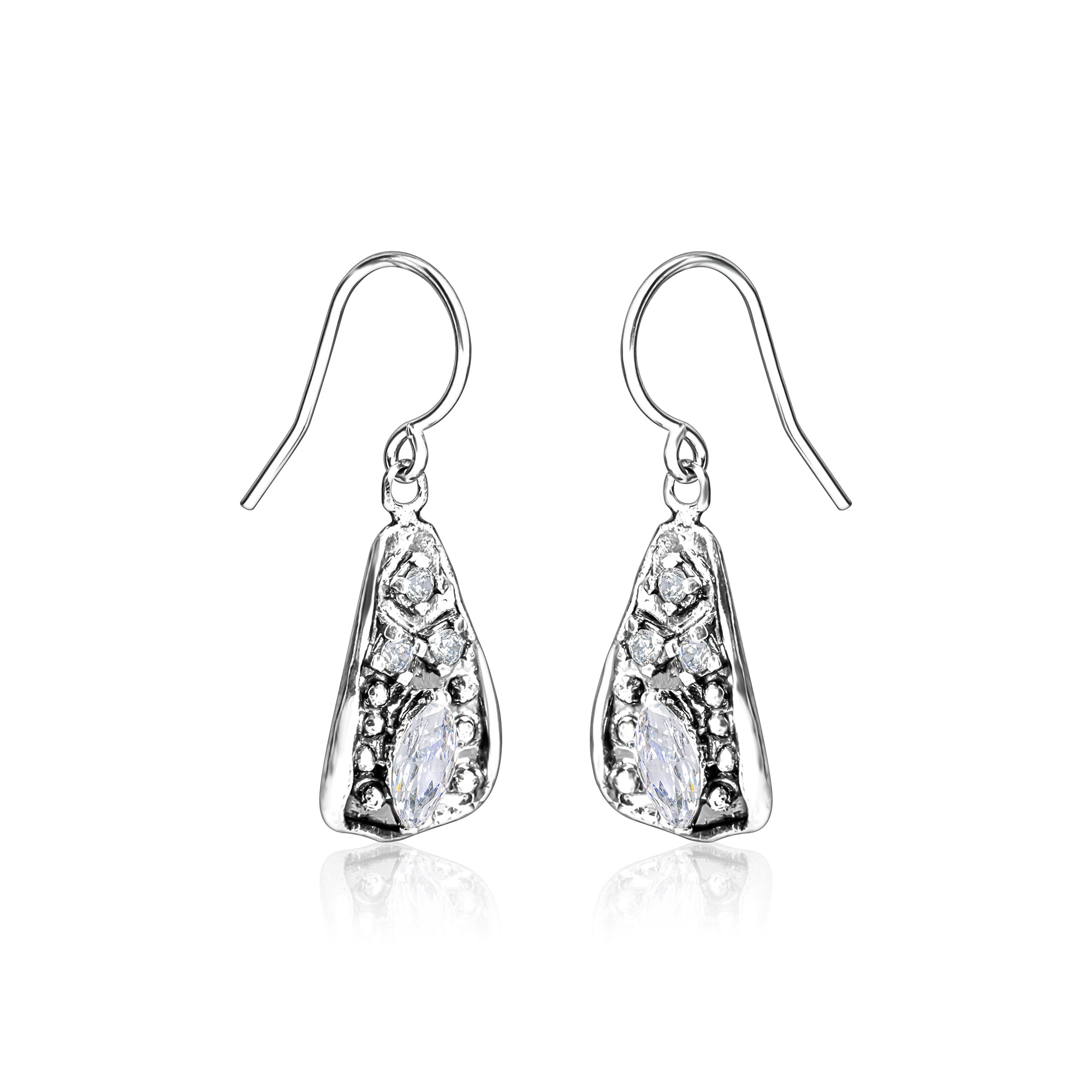 Sterling Silver CZ Triangle Shield Earrings