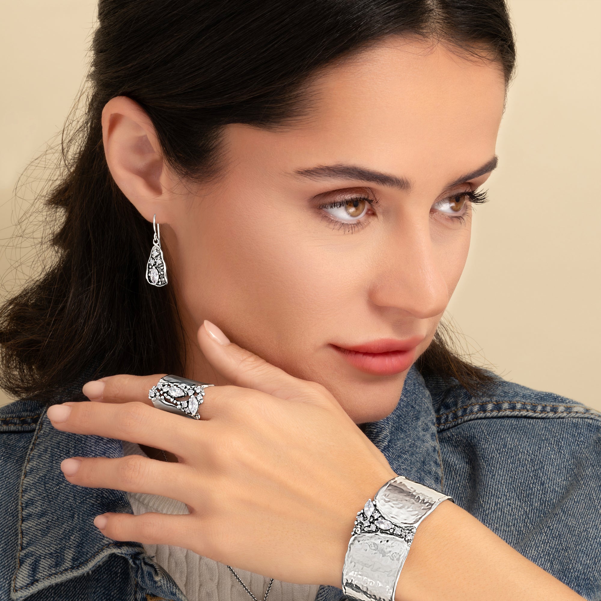Sterling Silver CZ Triangle Shield Earrings