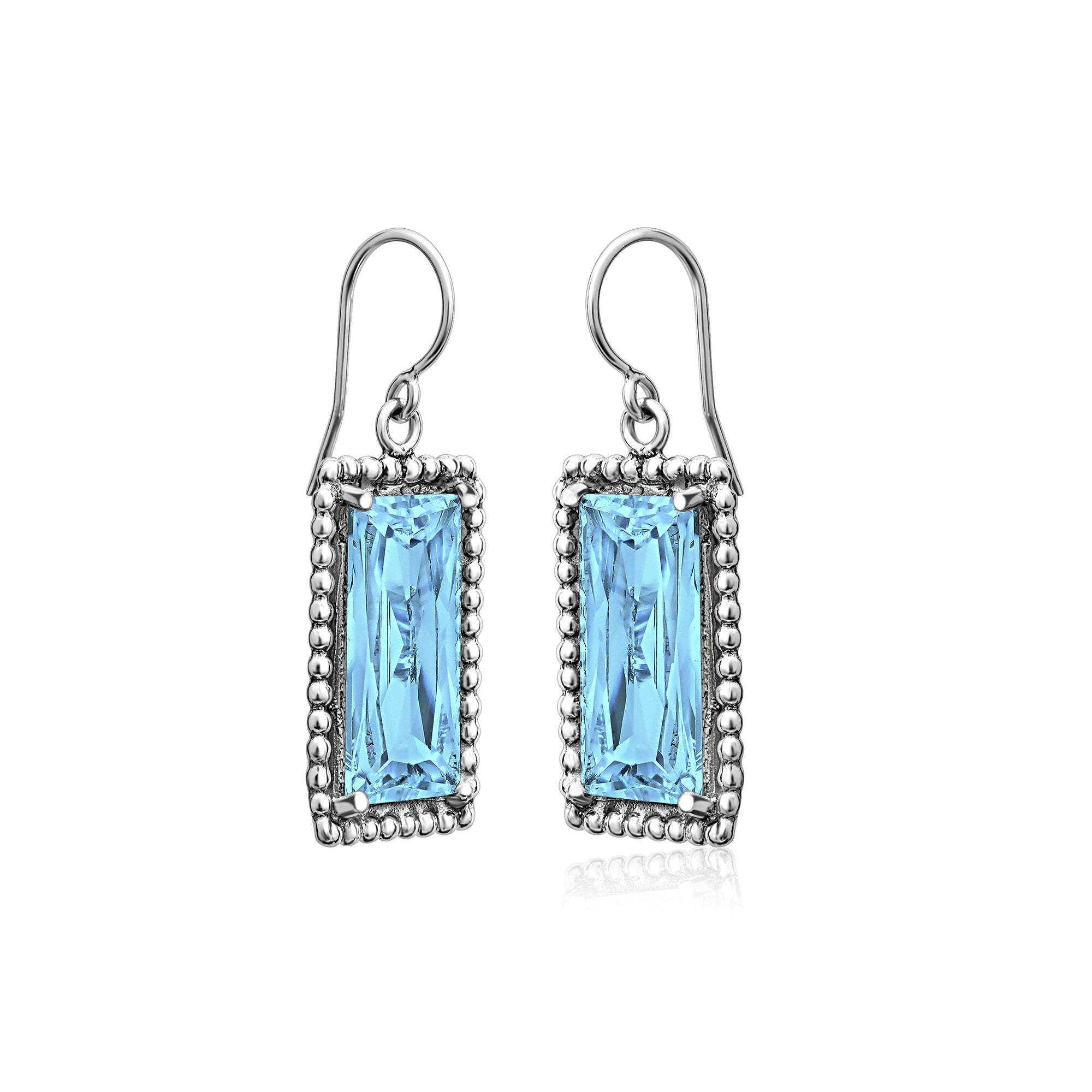 Sterling Silver Aquamarine CZ Baguette Earrings