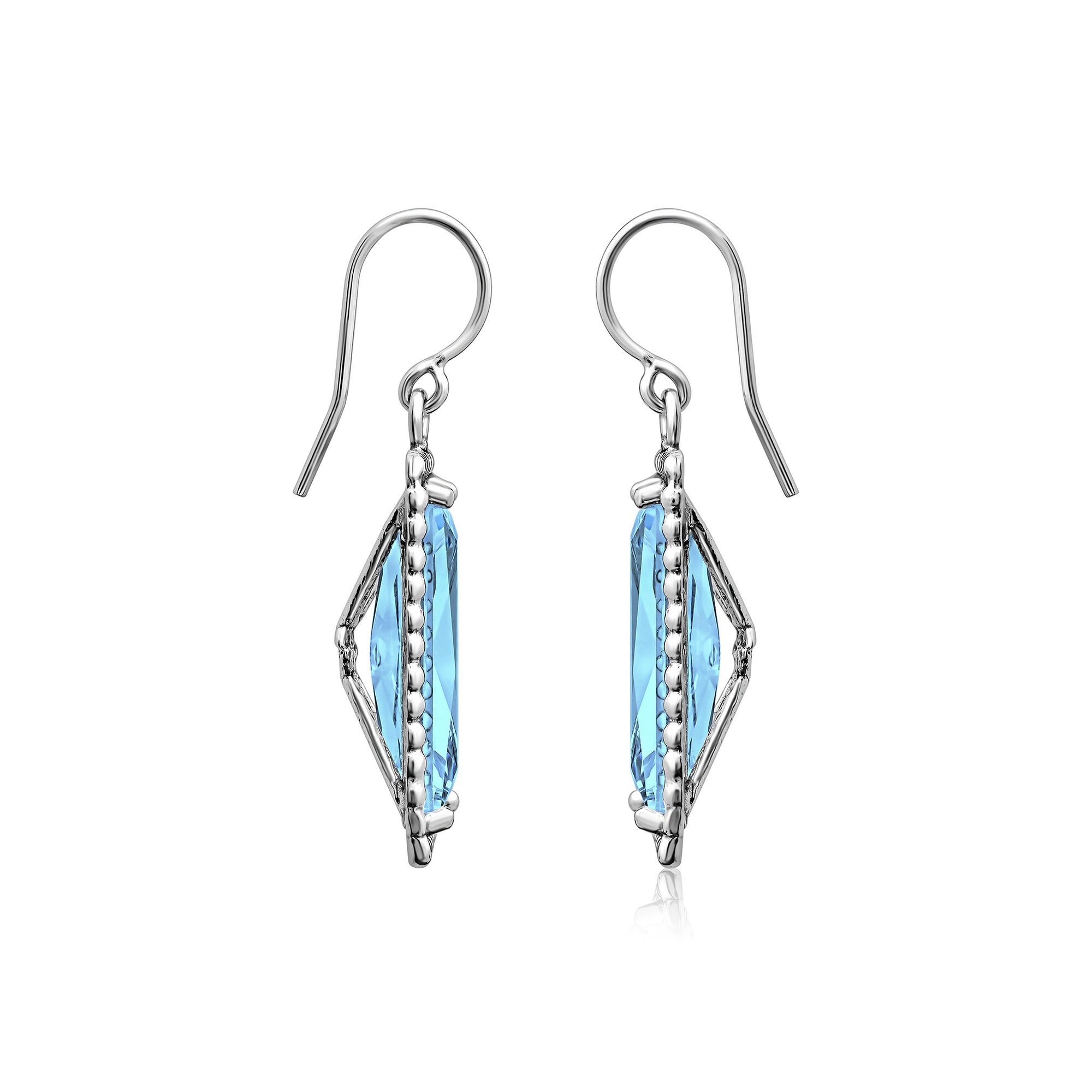 Sterling Silver Aquamarine CZ Baguette Earrings