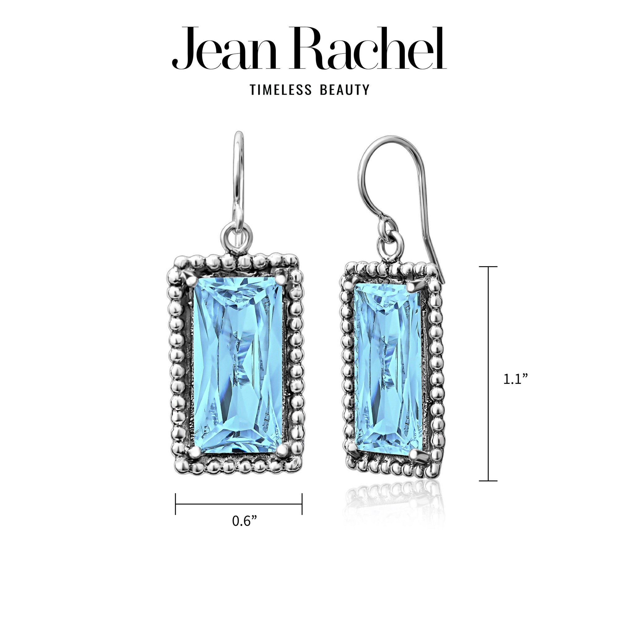 Sterling Silver Aquamarine CZ Baguette Earrings