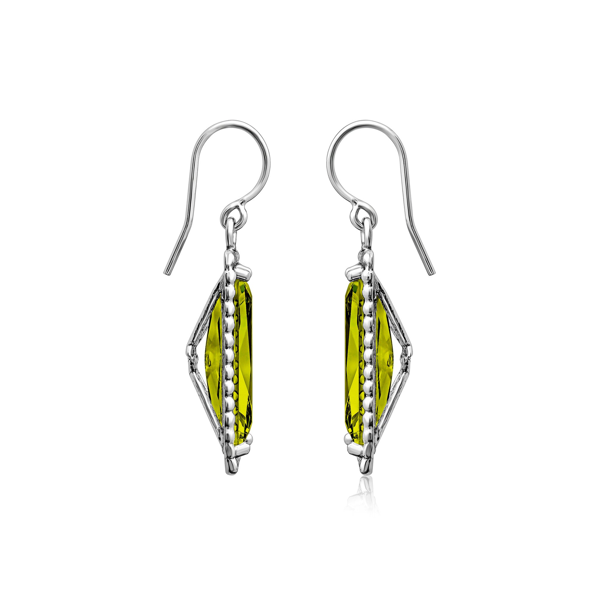 Sterling Silver Peridot CZ Baguette Earrings