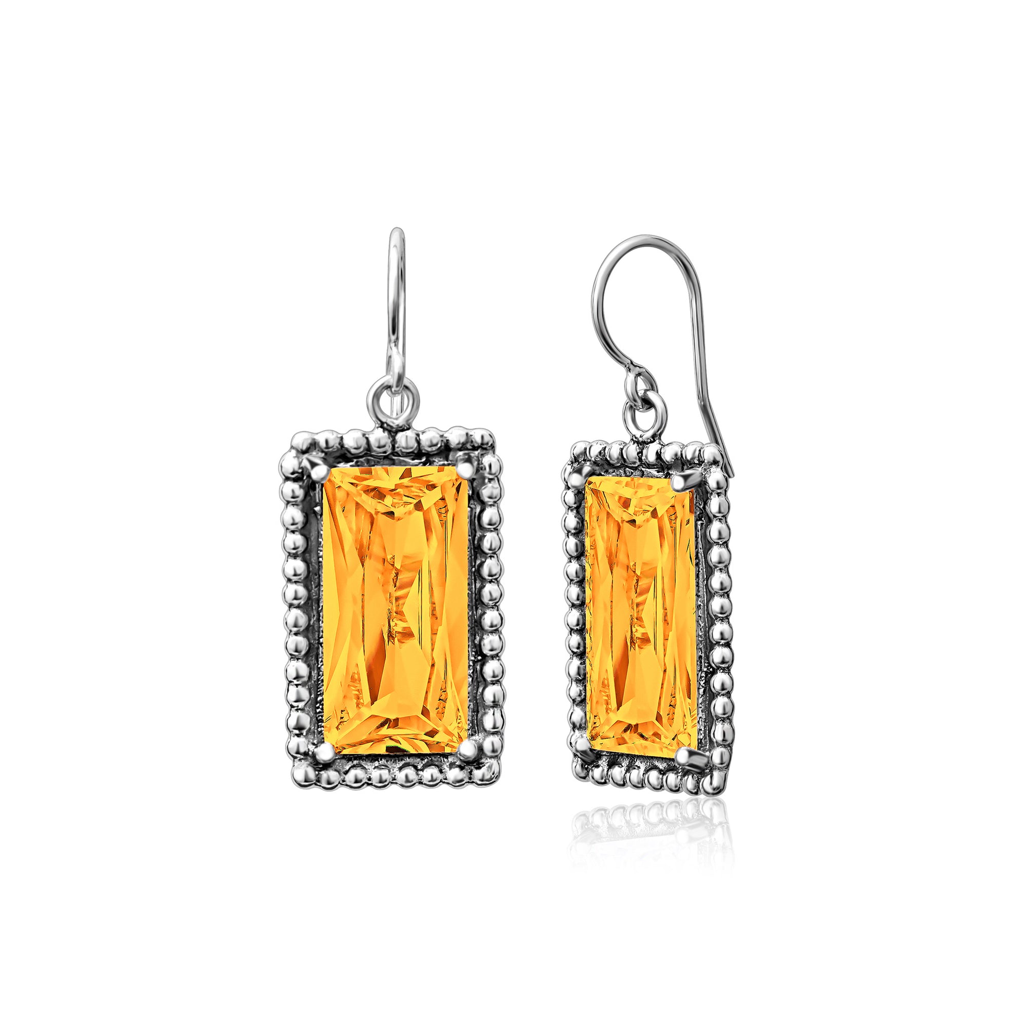 Sterling Silver Citrine CZ Baguette Earrings