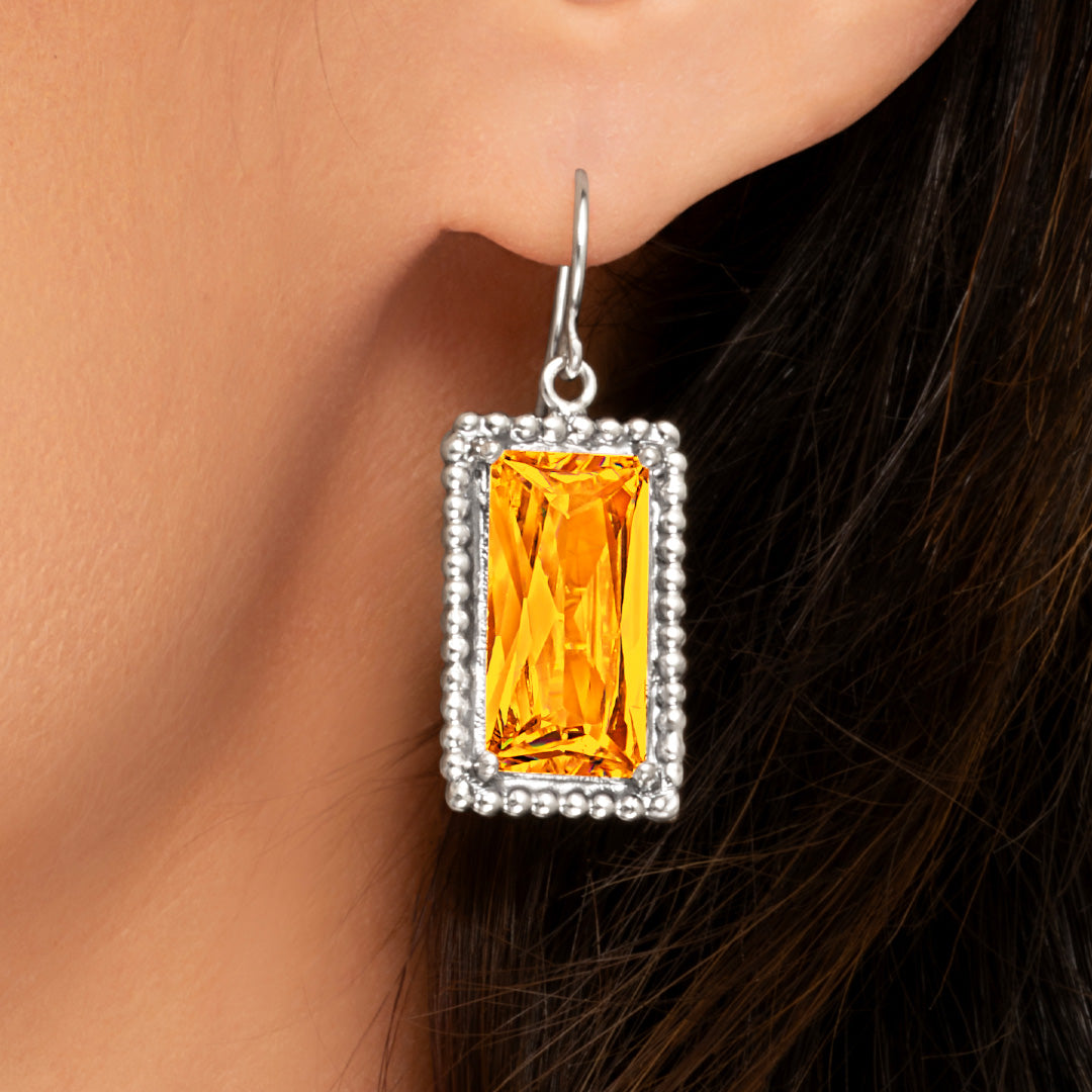Sterling Silver Citrine CZ Baguette Earrings